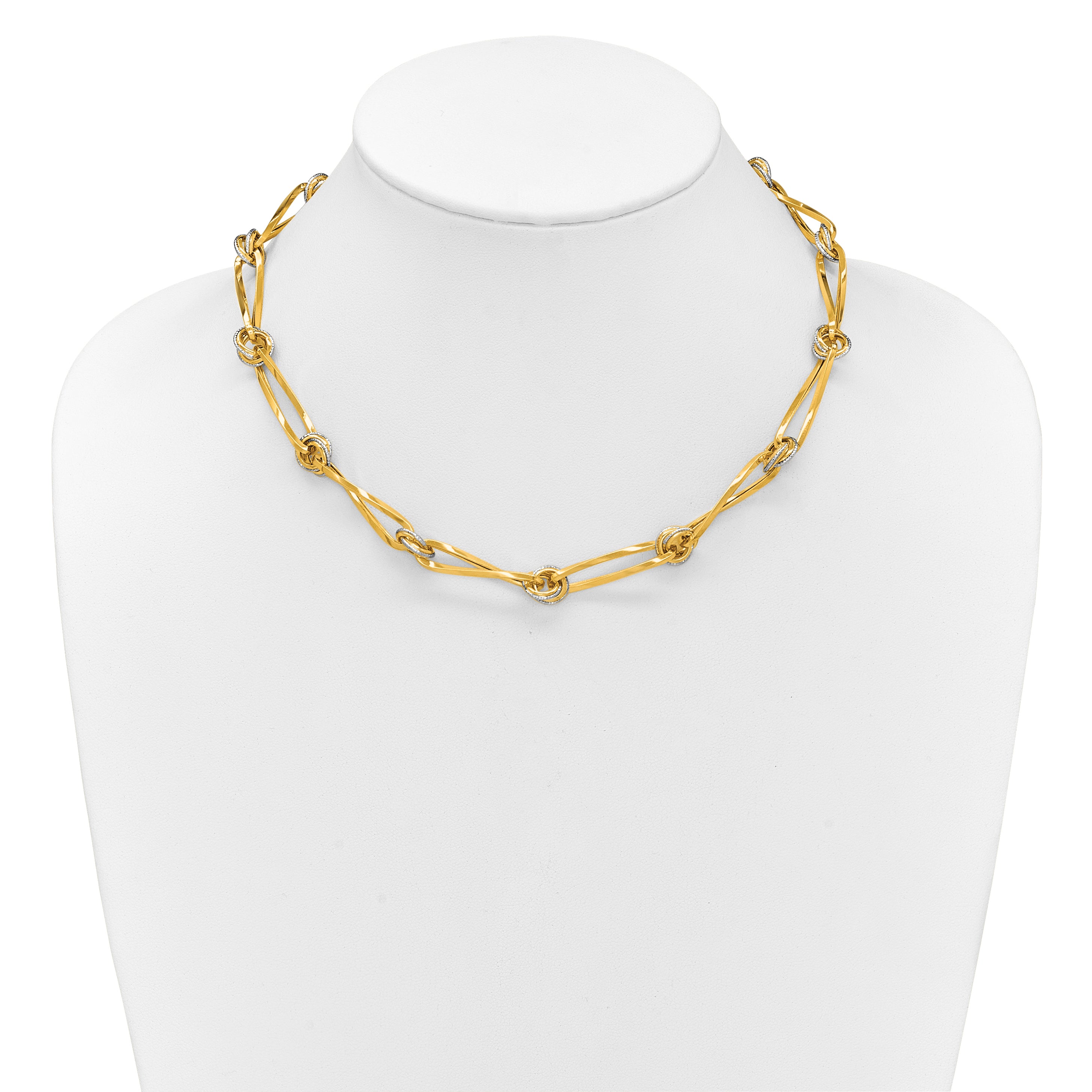 14K Two-tone Polished and Diamond-cut Fancy Link Necklace