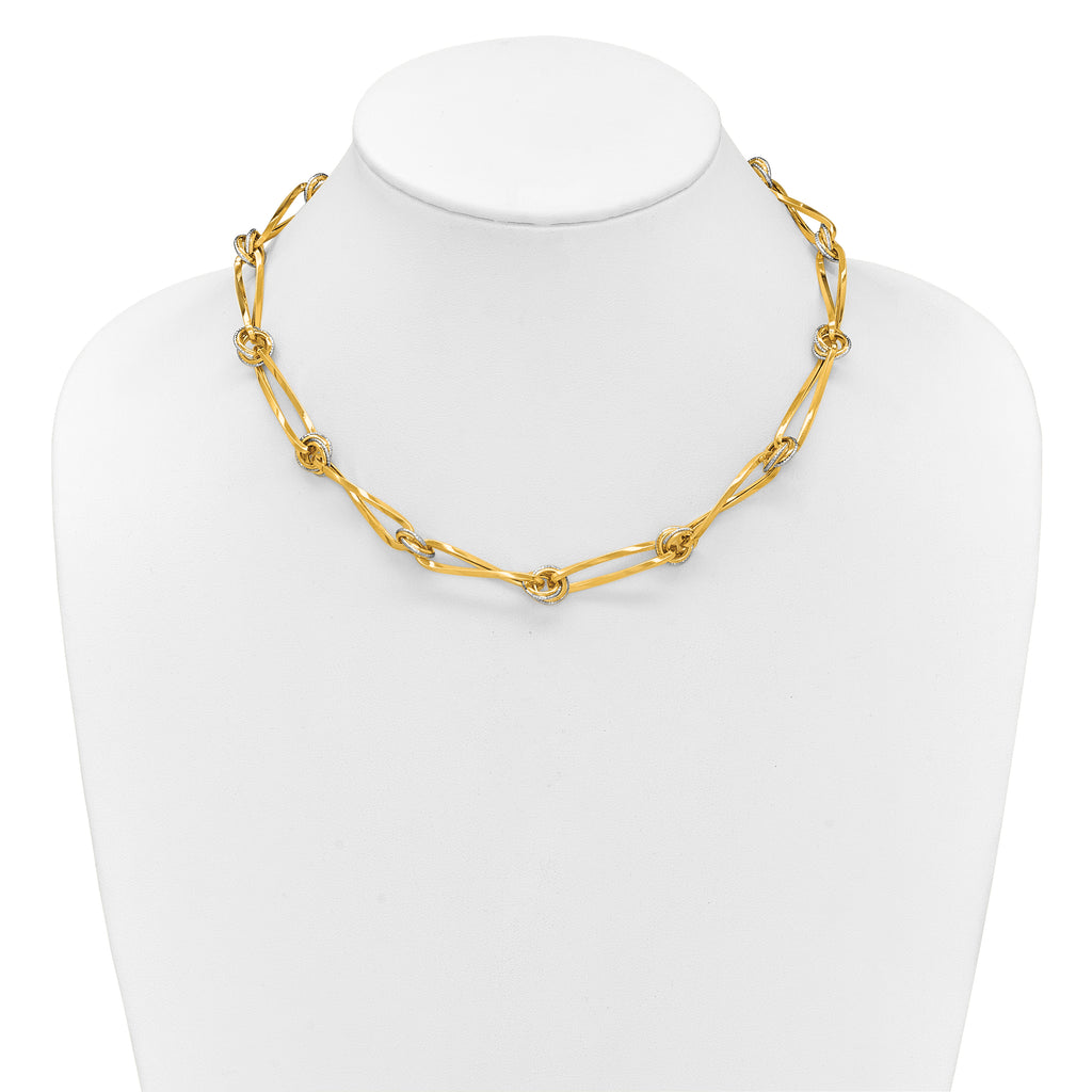 14K Two-tone Polished and Diamond-cut Fancy Link Necklace