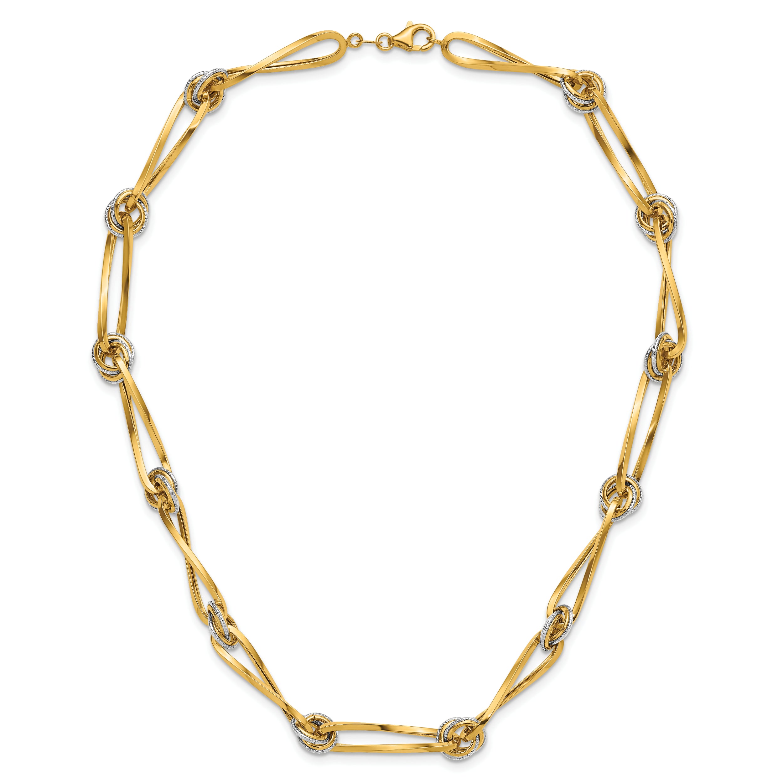 14K Two-tone Polished and Diamond-cut Fancy Link Necklace