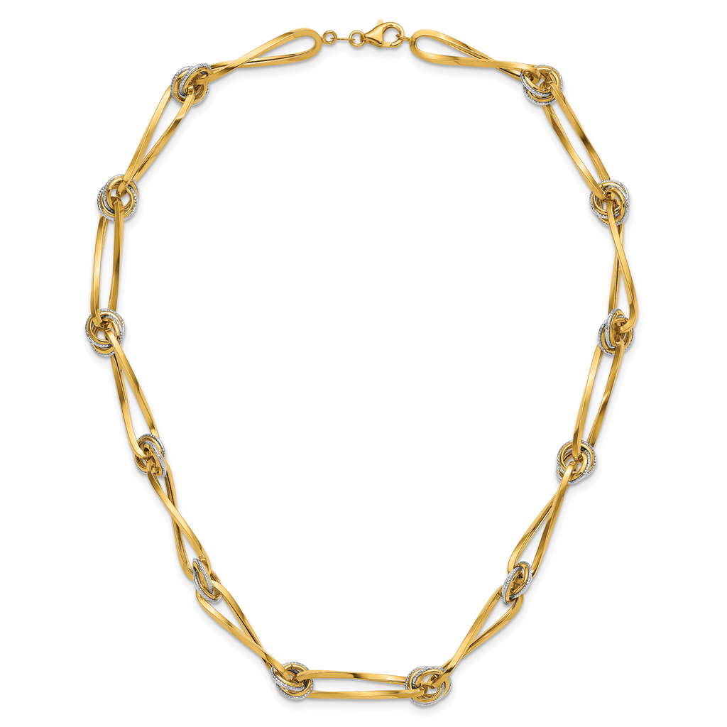 14K Two-tone Polished and Diamond-cut Fancy Link Necklace