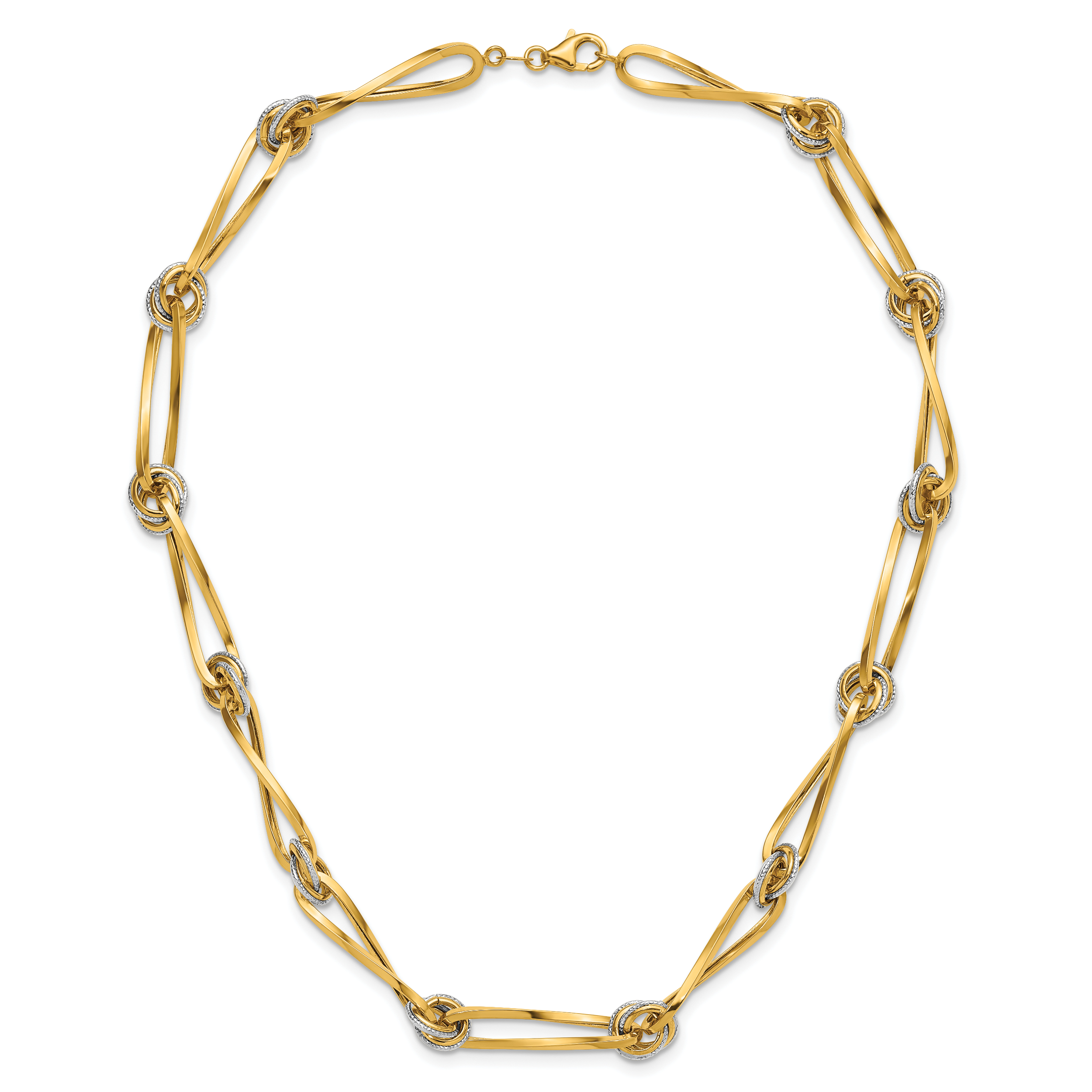 14K Two-tone Polished and Diamond-cut Fancy Link Necklace