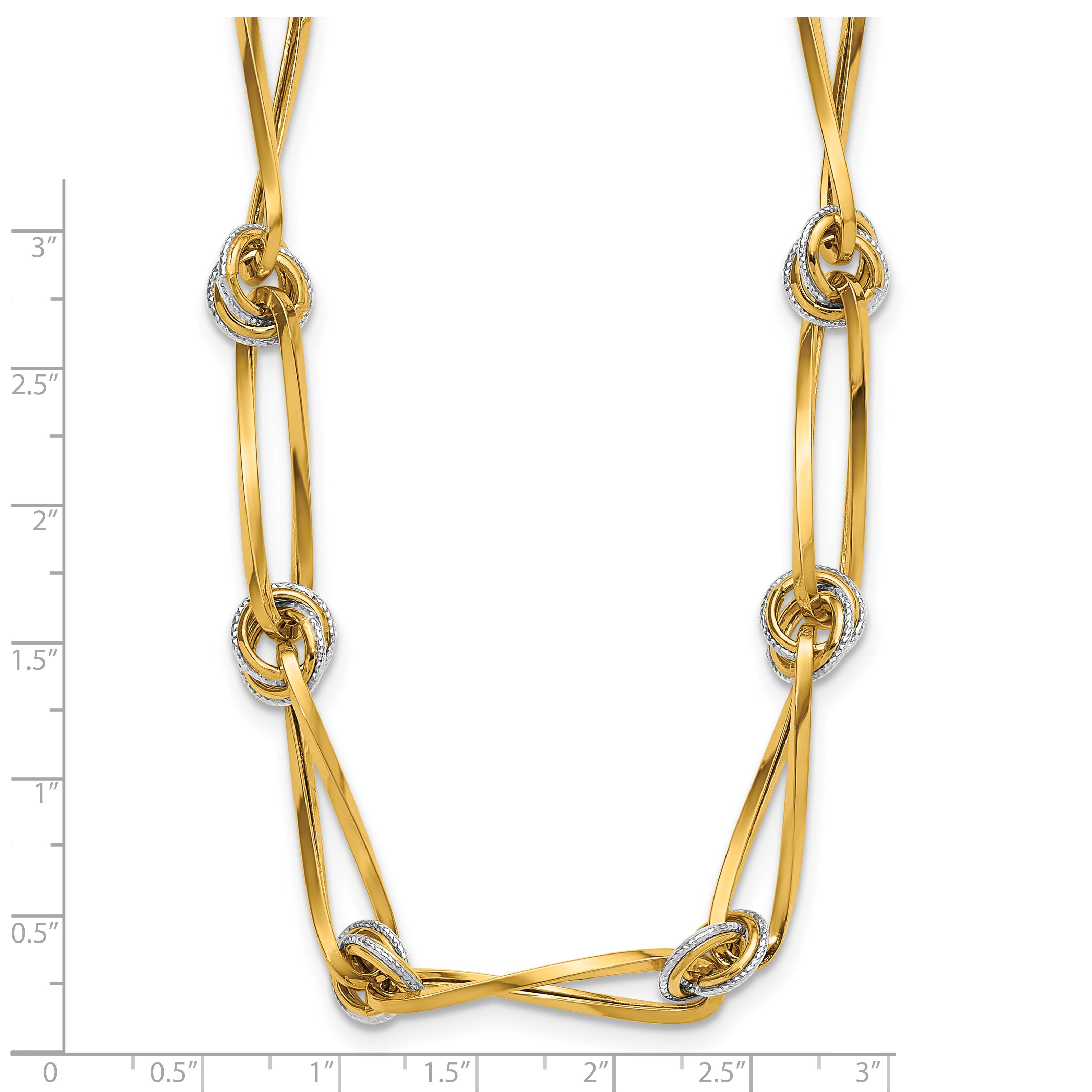 14K Two-tone Polished and Diamond-cut Fancy Link Necklace