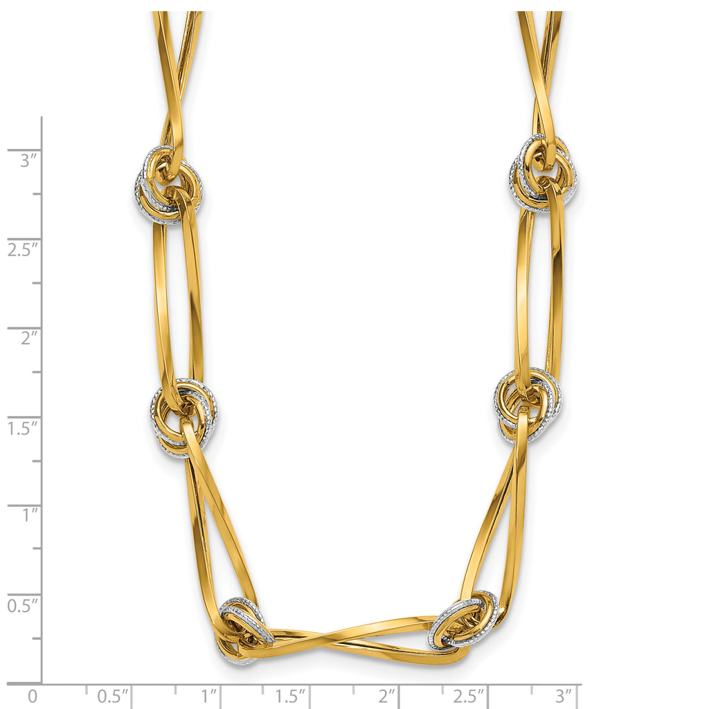 14K Two-tone Polished and Diamond-cut Fancy Link Necklace