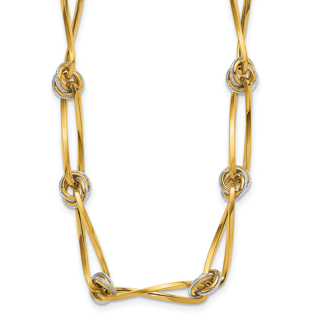 14K Two-tone Polished and Diamond-cut Fancy Link Necklace