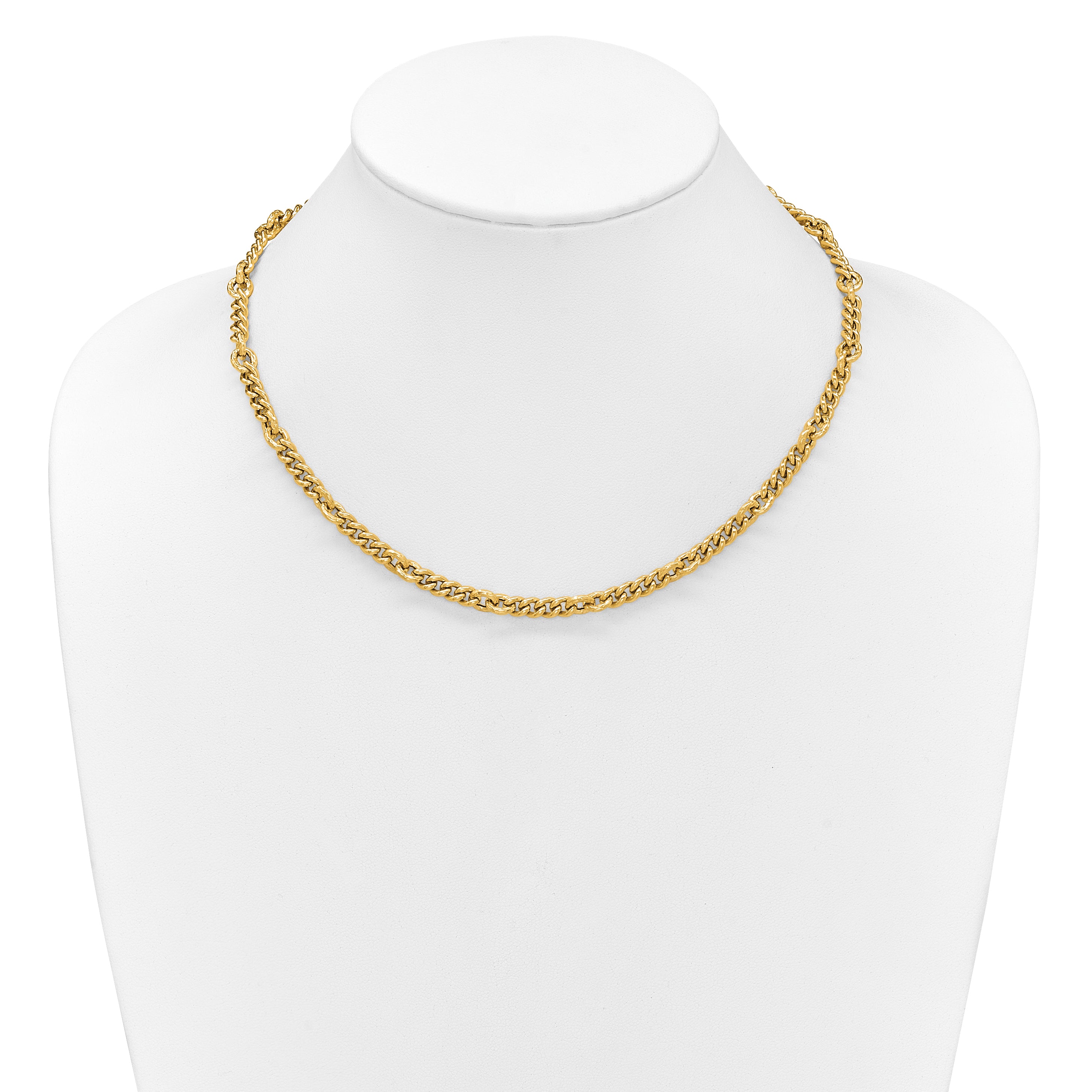 14K Polished and Textured Fancy Link with .5in ext. Necklace