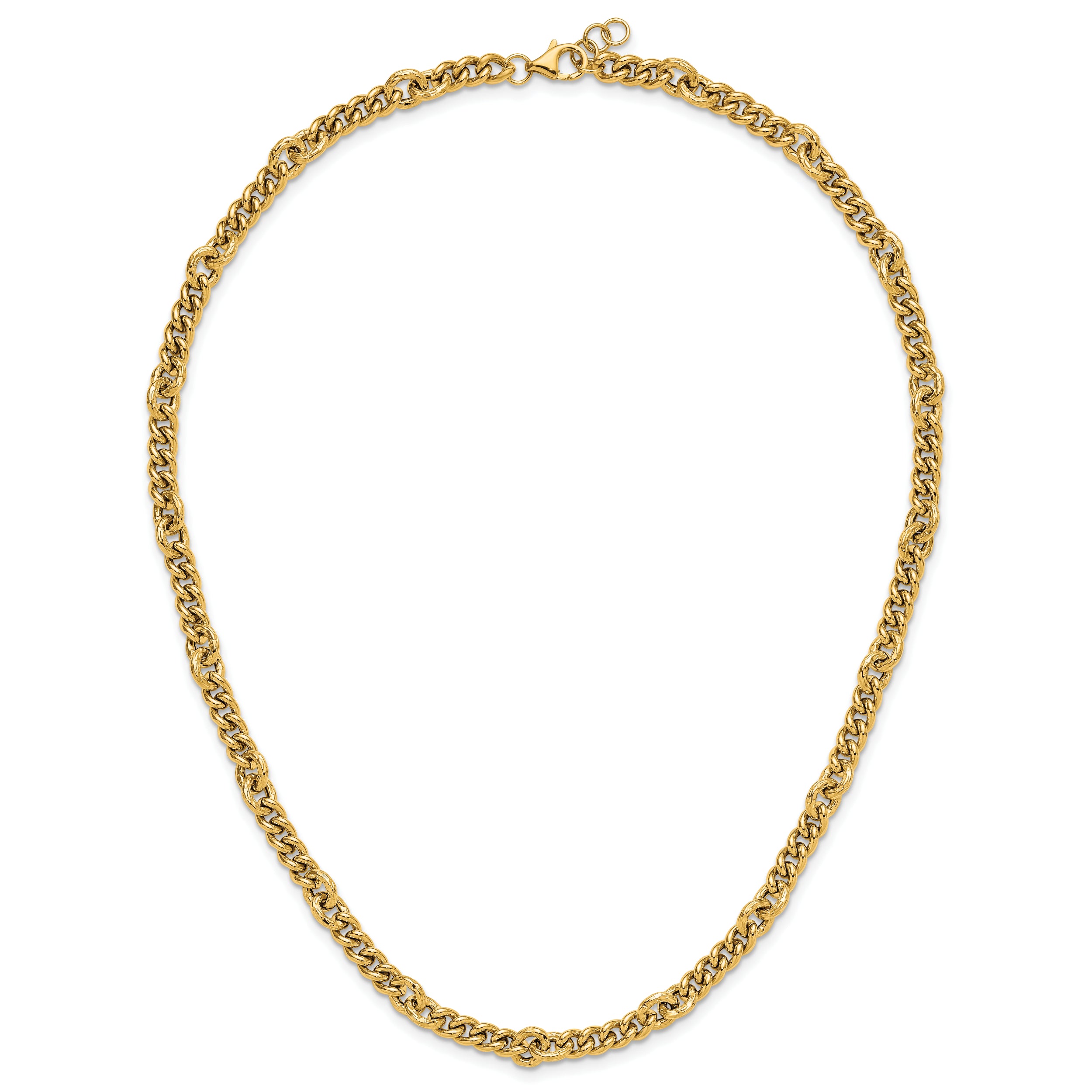 14K Polished and Textured Fancy Link with .5in ext. Necklace