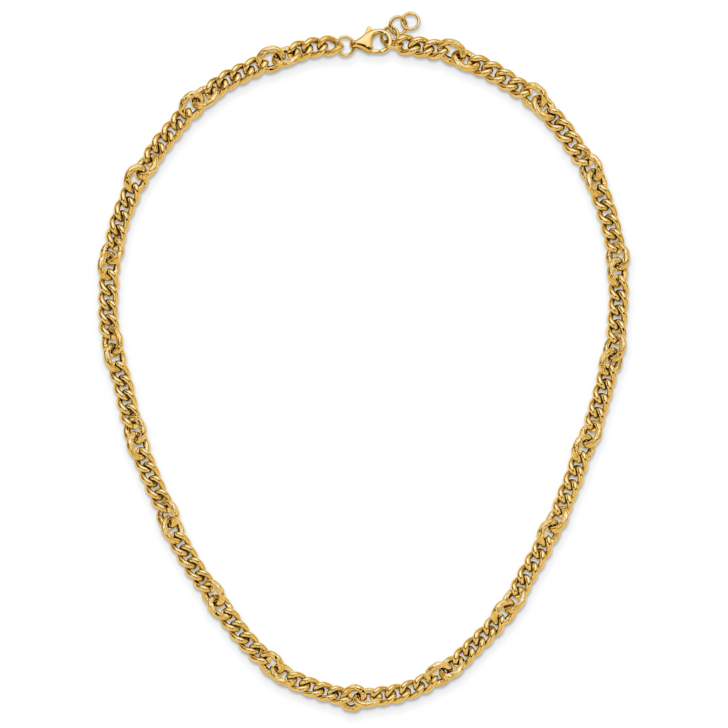 14K Polished and Textured Fancy Link with .5in ext. Necklace
