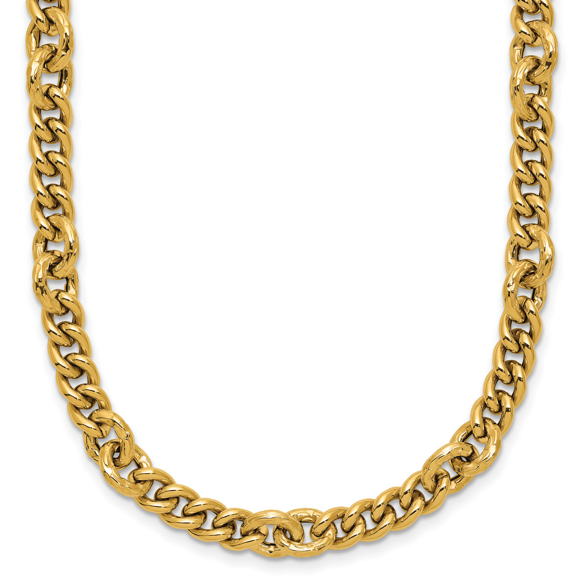 14K Polished and Textured Fancy Link with .5in ext. Necklace