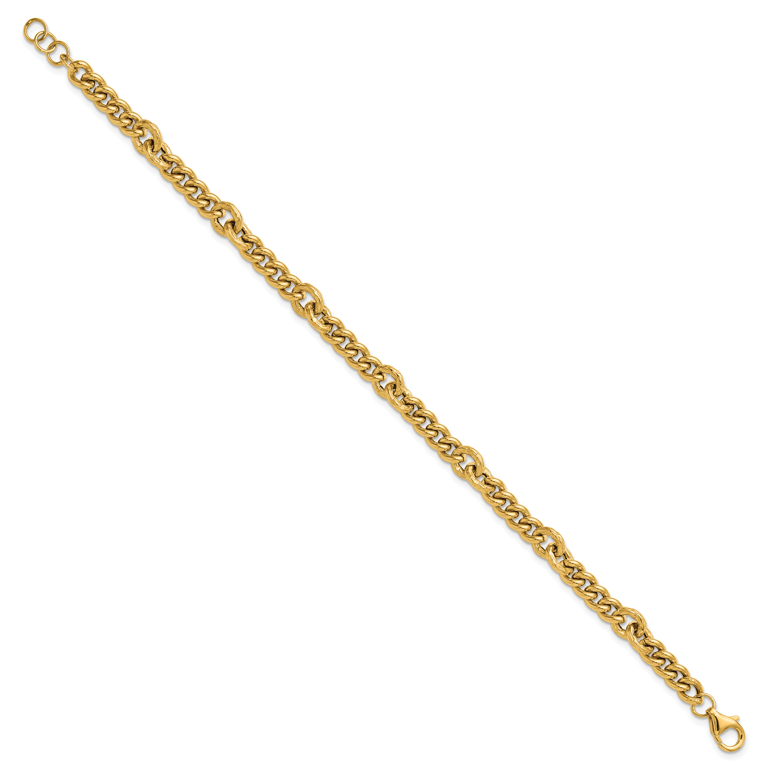 14K Polished and Textured Fancy Link with .5in ext. Bracelet Secondary image