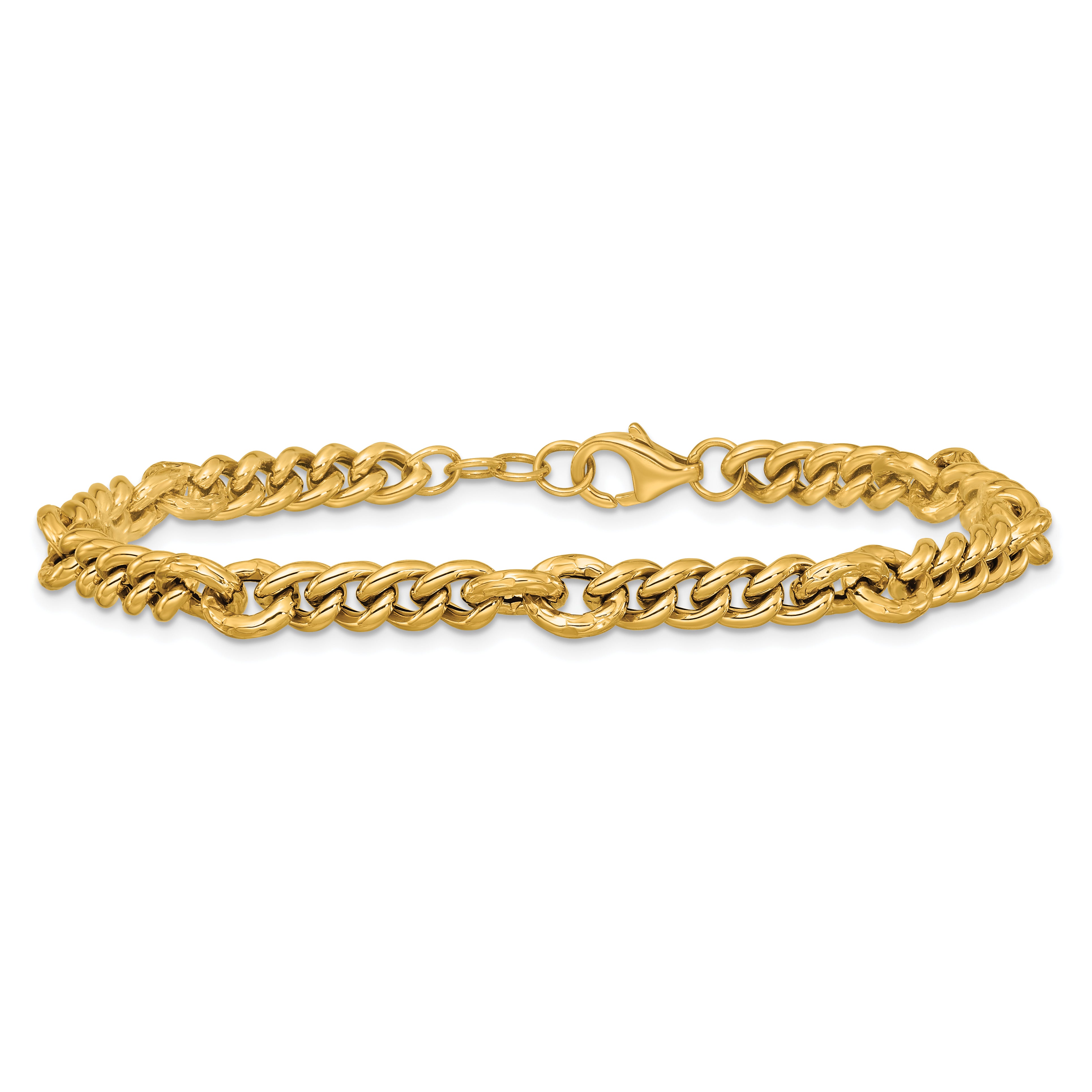 14K Polished and Textured Fancy Link with .5in ext. Bracelet