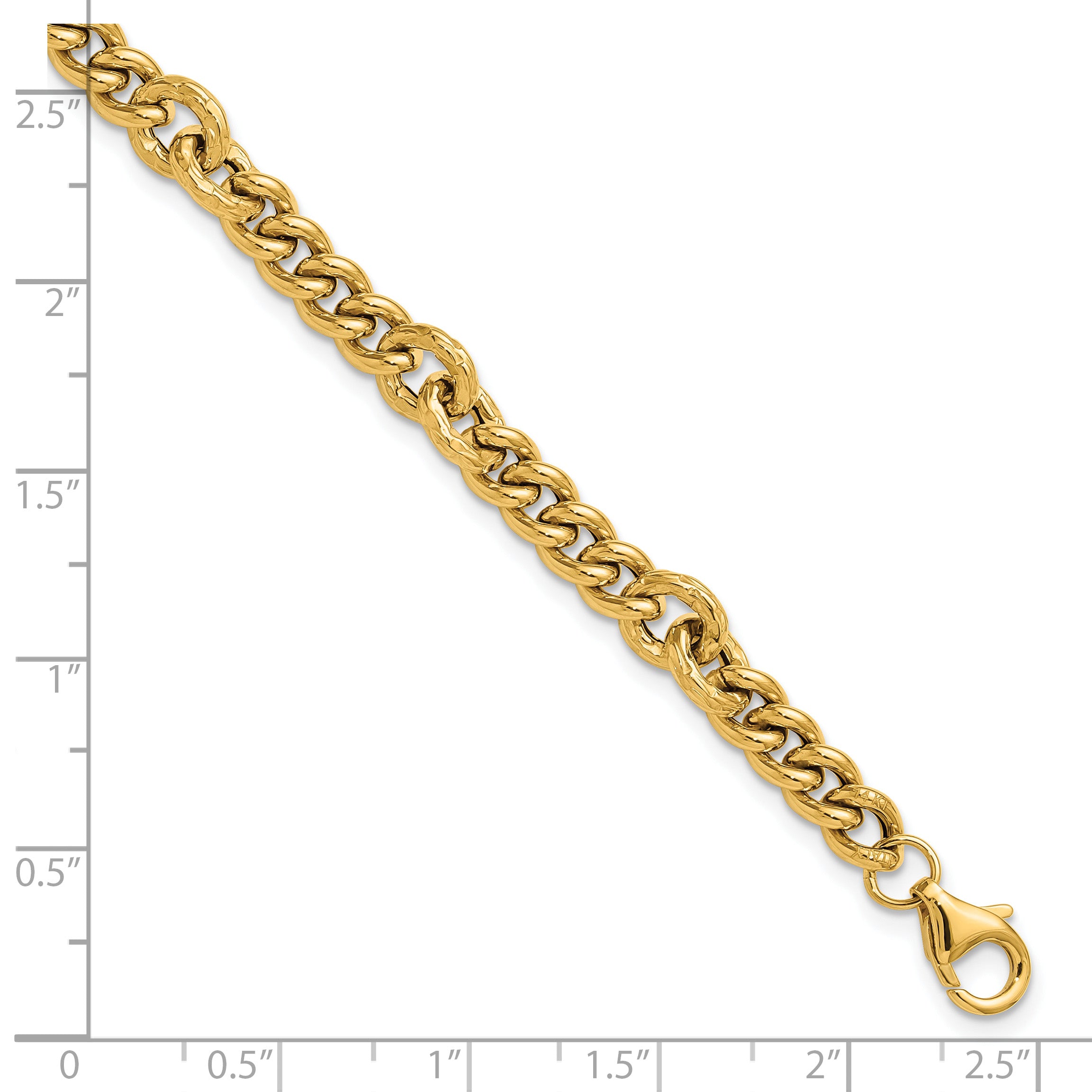 14K Polished and Textured Fancy Link with .5in ext. Bracelet