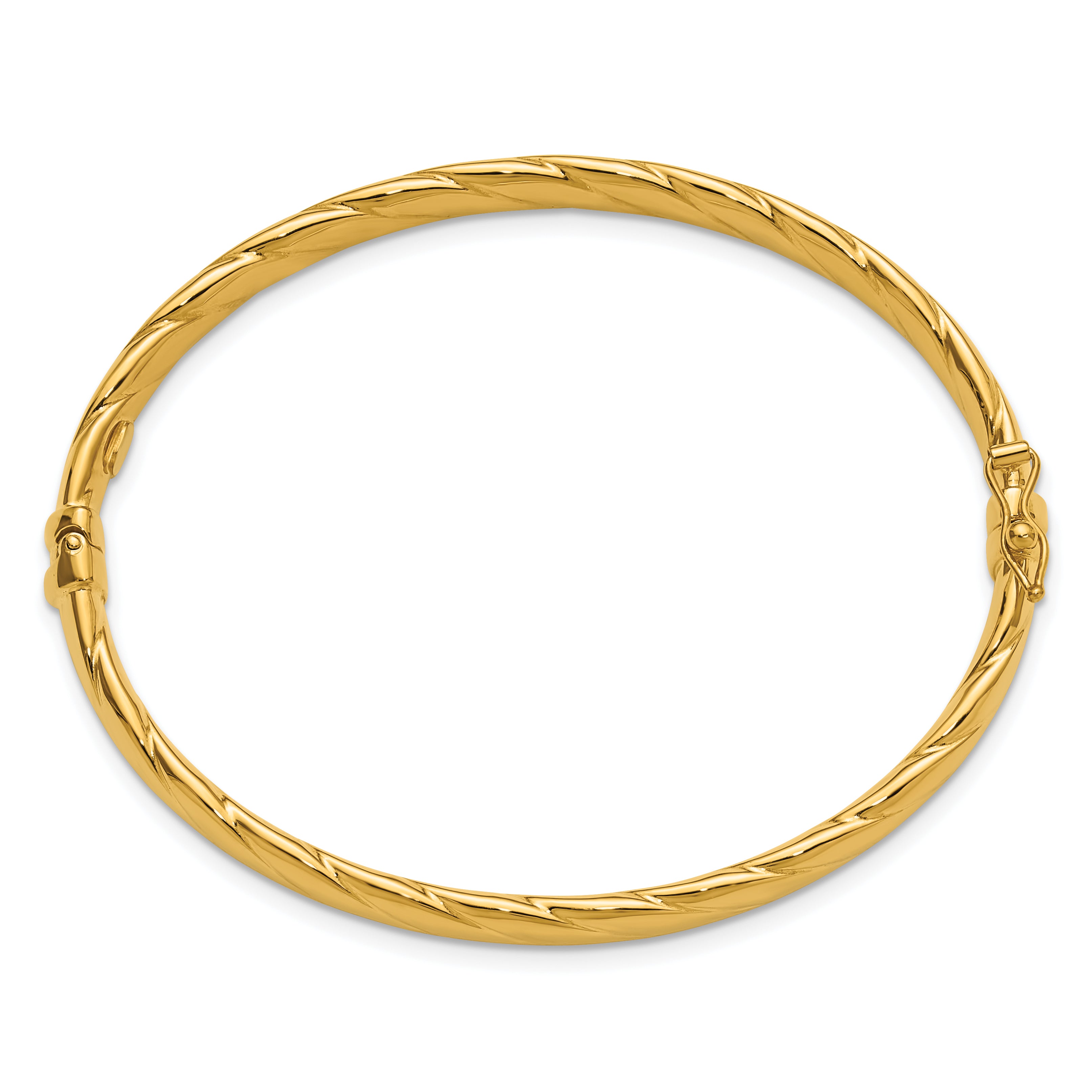 14K Polished  and Grooved Hinged Bangle