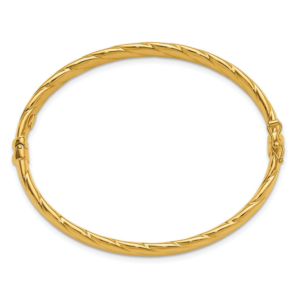 14K Polished  and Grooved Hinged Bangle