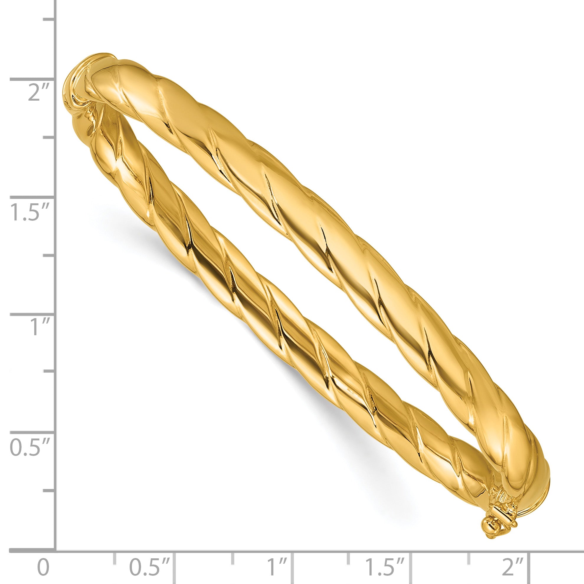 14K Polished  and Grooved Hinged Bangle