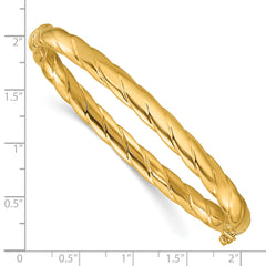 14K Polished  and Grooved Hinged Bangle
