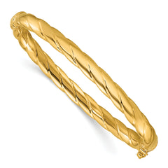 14K Polished  and Grooved Hinged Bangle