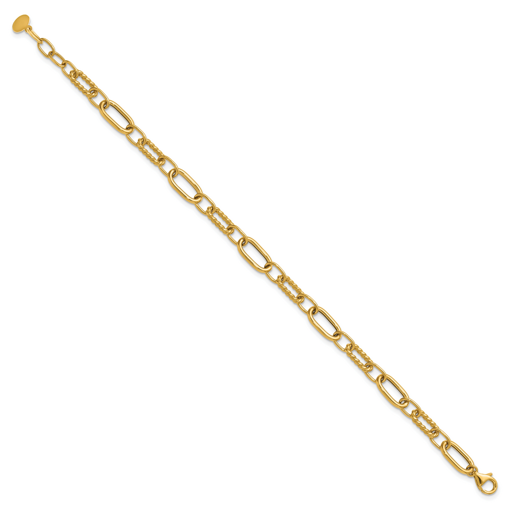 14K Polished and Twisted Fancy Link w/.5in ext. Bracelet
