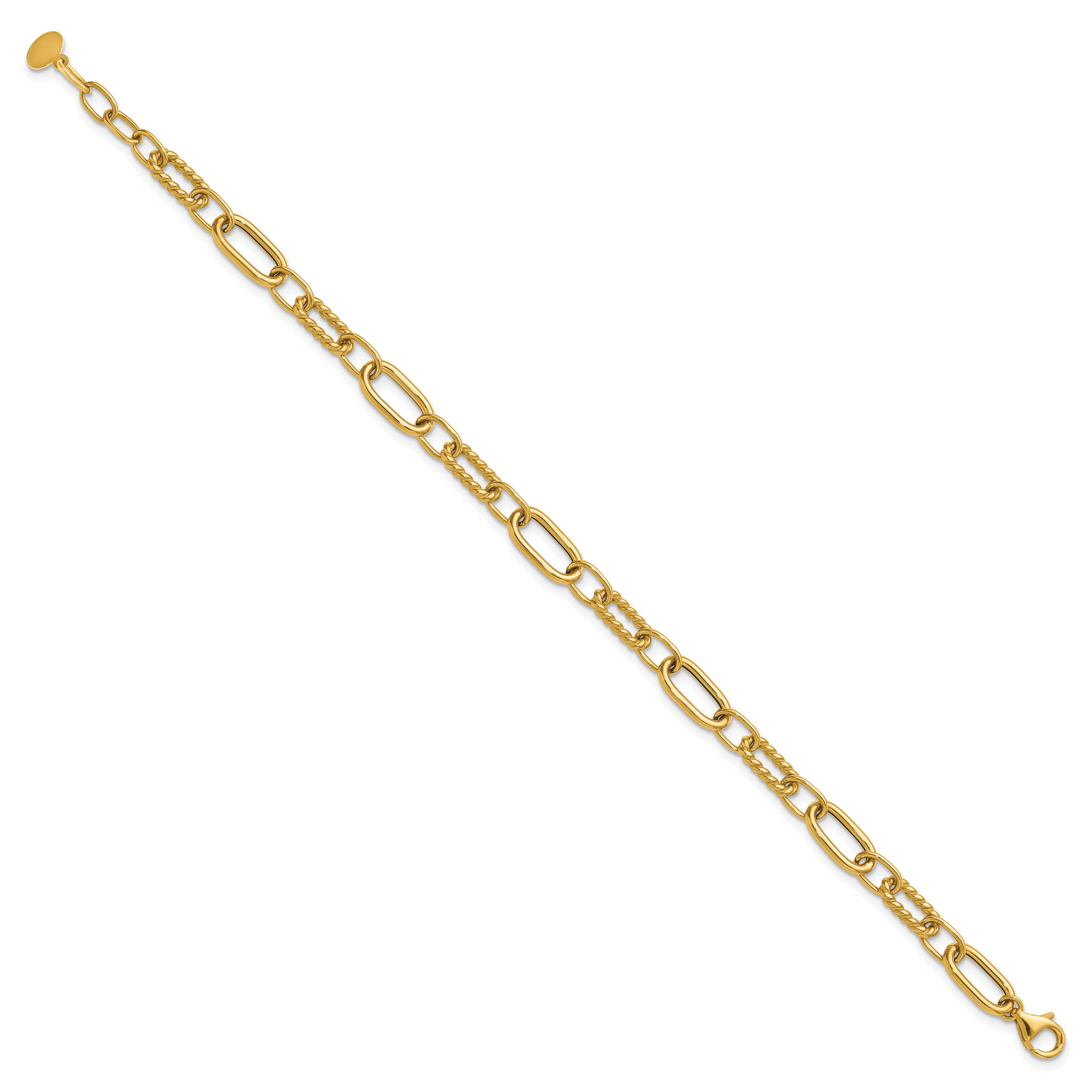 14K Polished and Twisted Fancy Link w/.5in ext. Bracelet