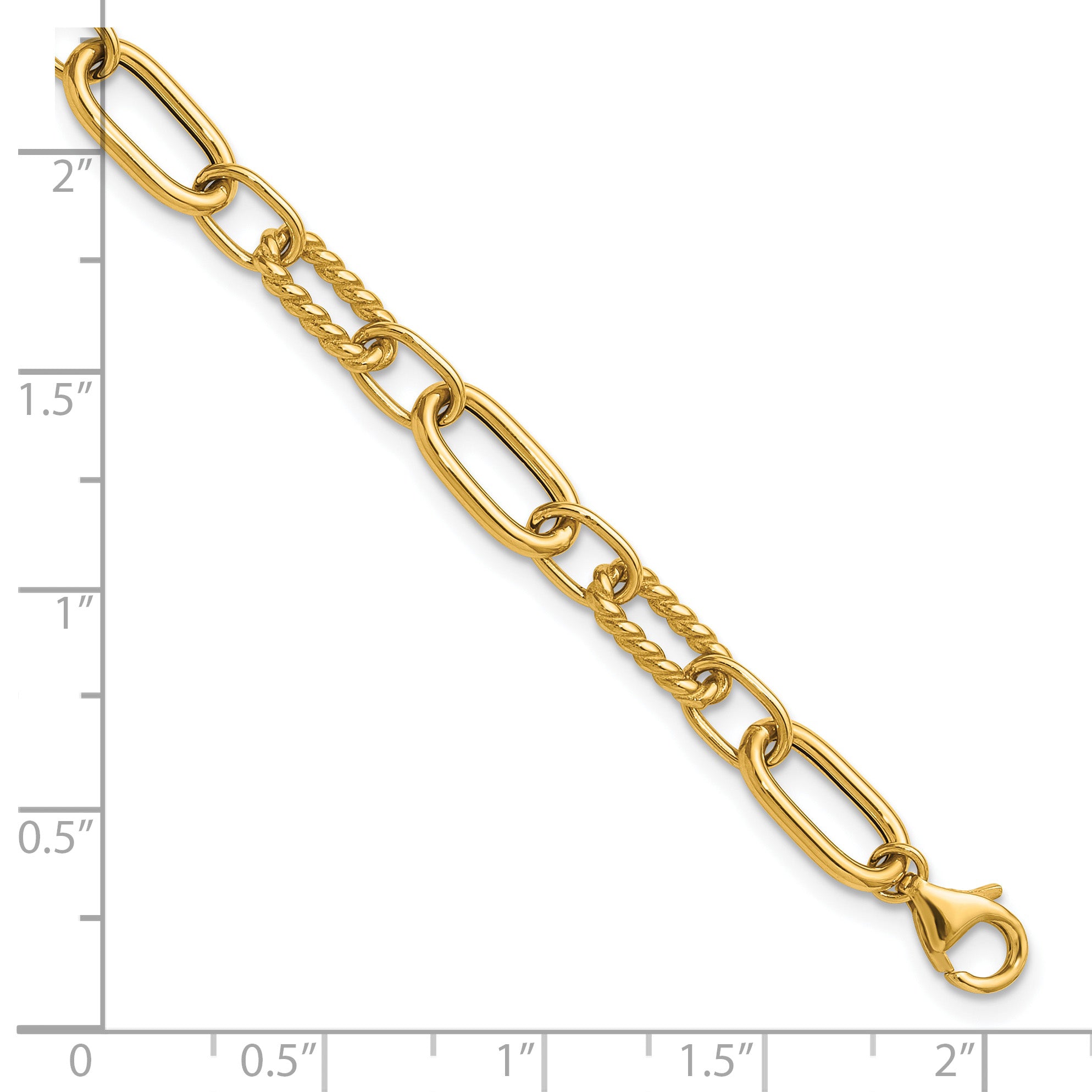 14K Polished and Twisted Fancy Link w/.5in ext. Bracelet
