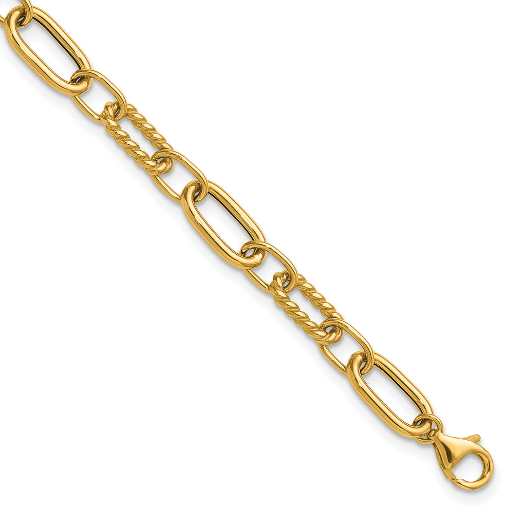 14K Polished and Twisted Fancy Link w/.5in ext. Bracelet