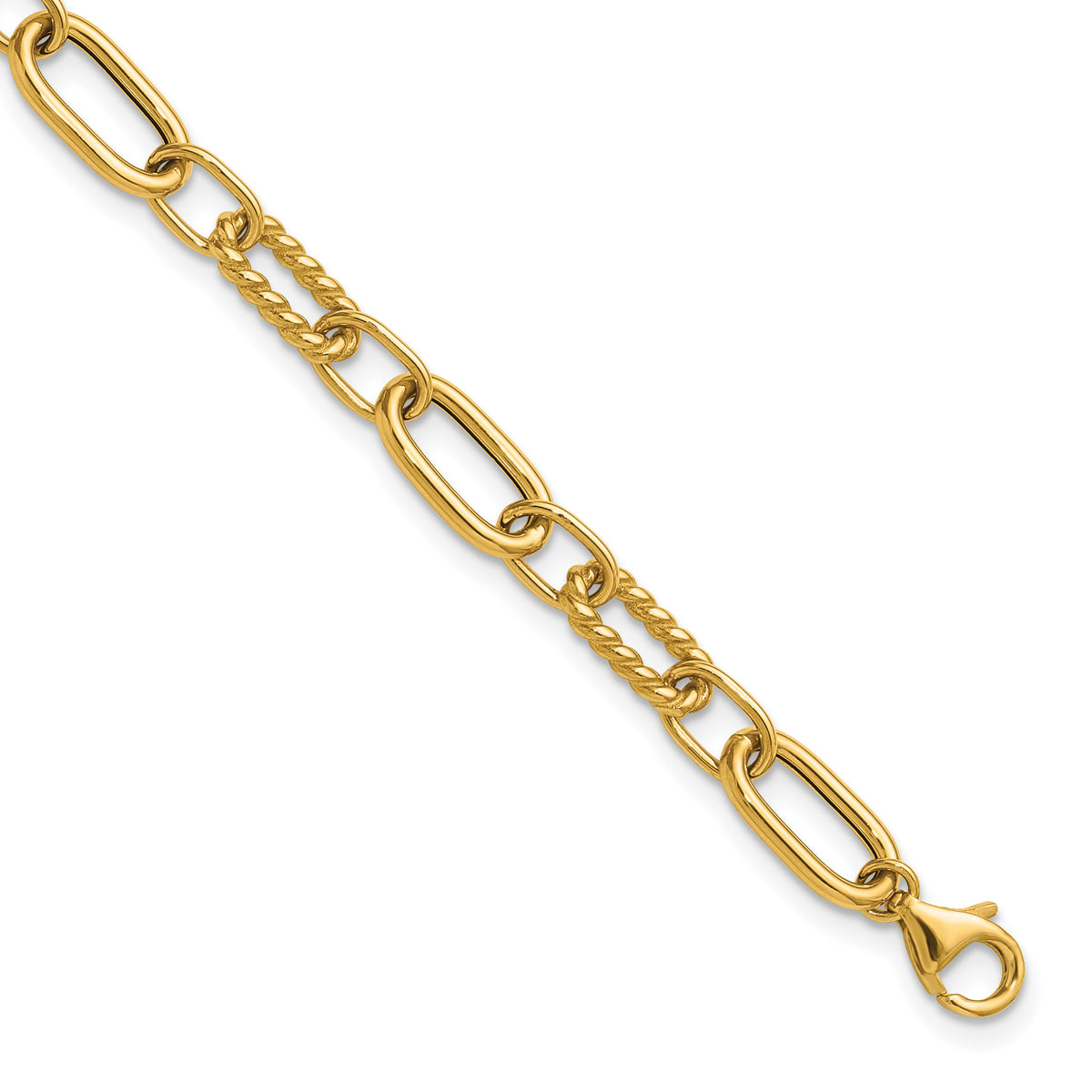 14K Polished and Twisted Fancy Link w/.5in ext. Bracelet