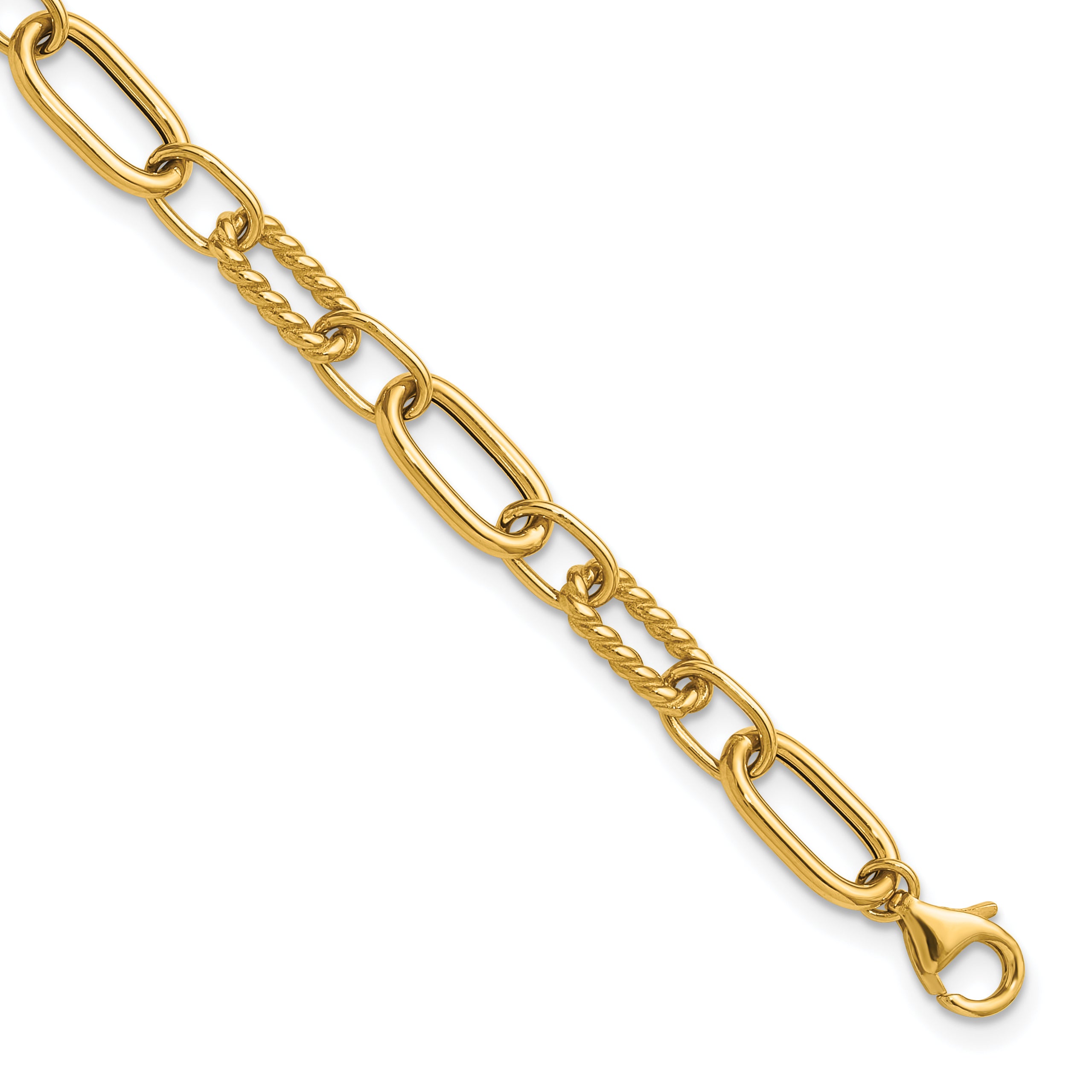 14K Polished and Twisted Fancy Link w/.5in ext. Bracelet