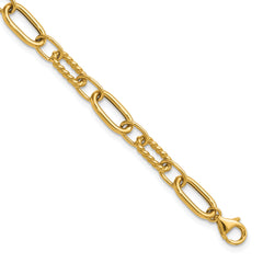 14K Polished and Twisted Fancy Link w/.5in ext. Bracelet