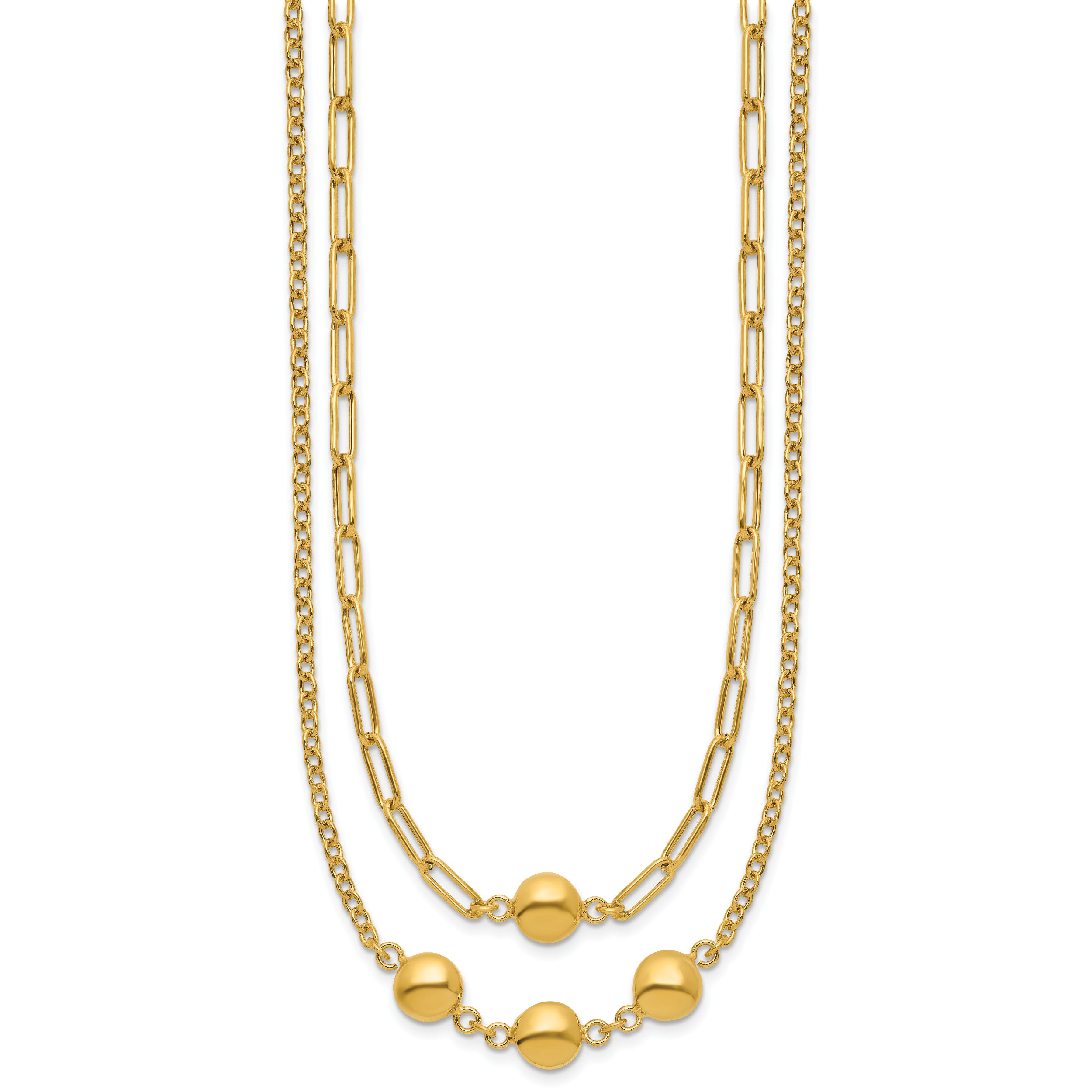 14K Polished Layered Link with Beads Necklace