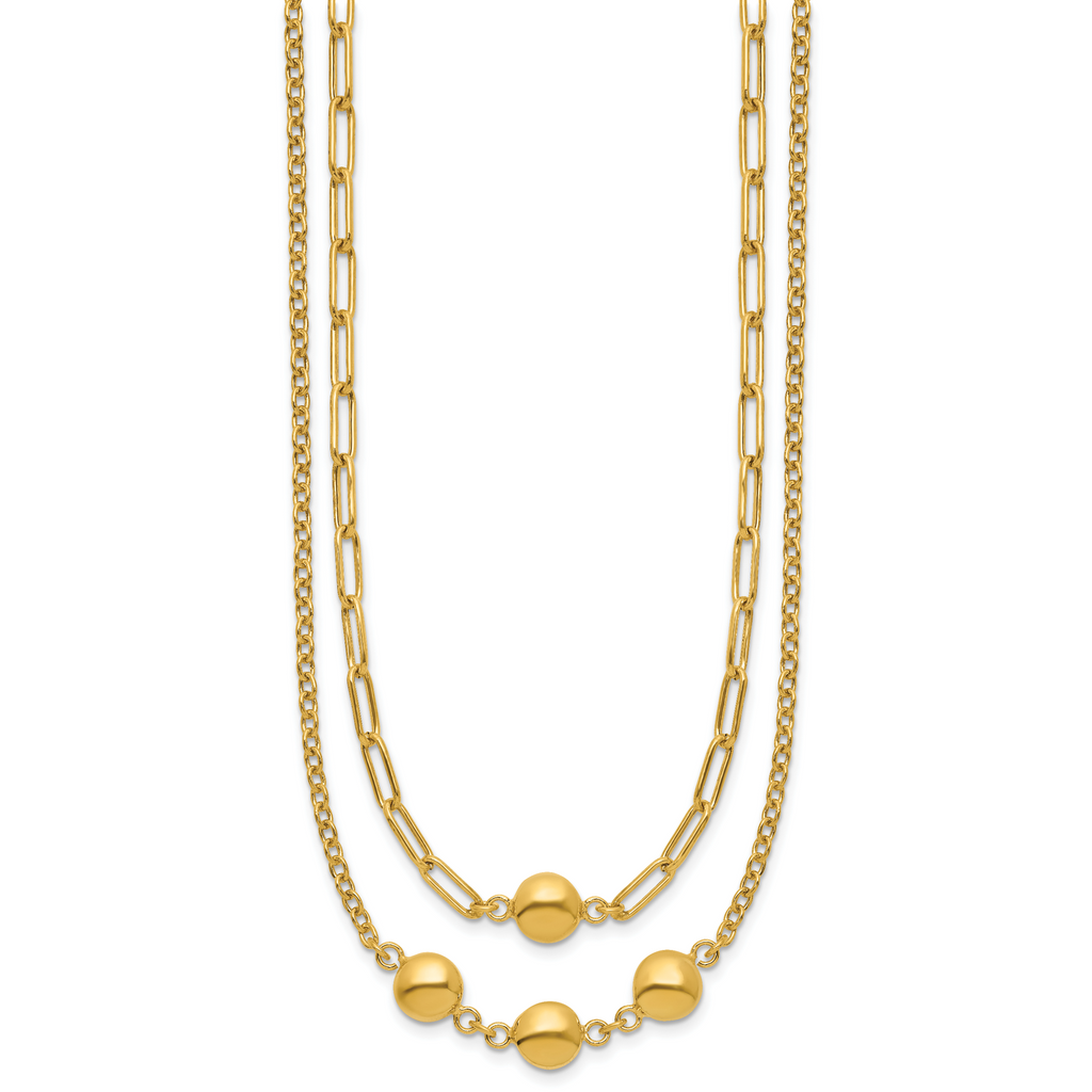 14K Polished Layered Link with Beads Necklace