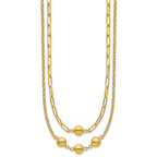 14K Polished Layered Link with Beads Necklace