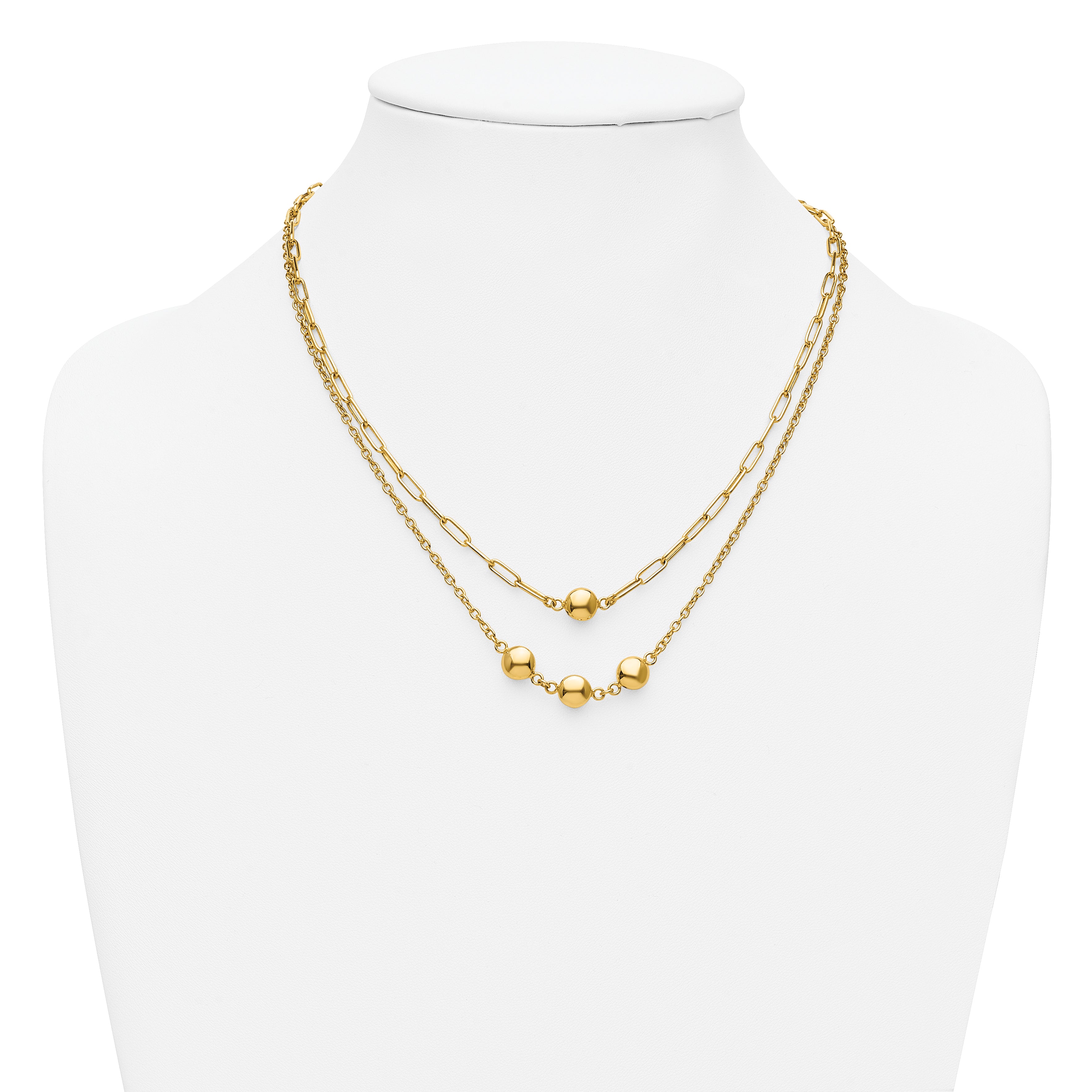 14K Polished Layered Link with Beads Necklace