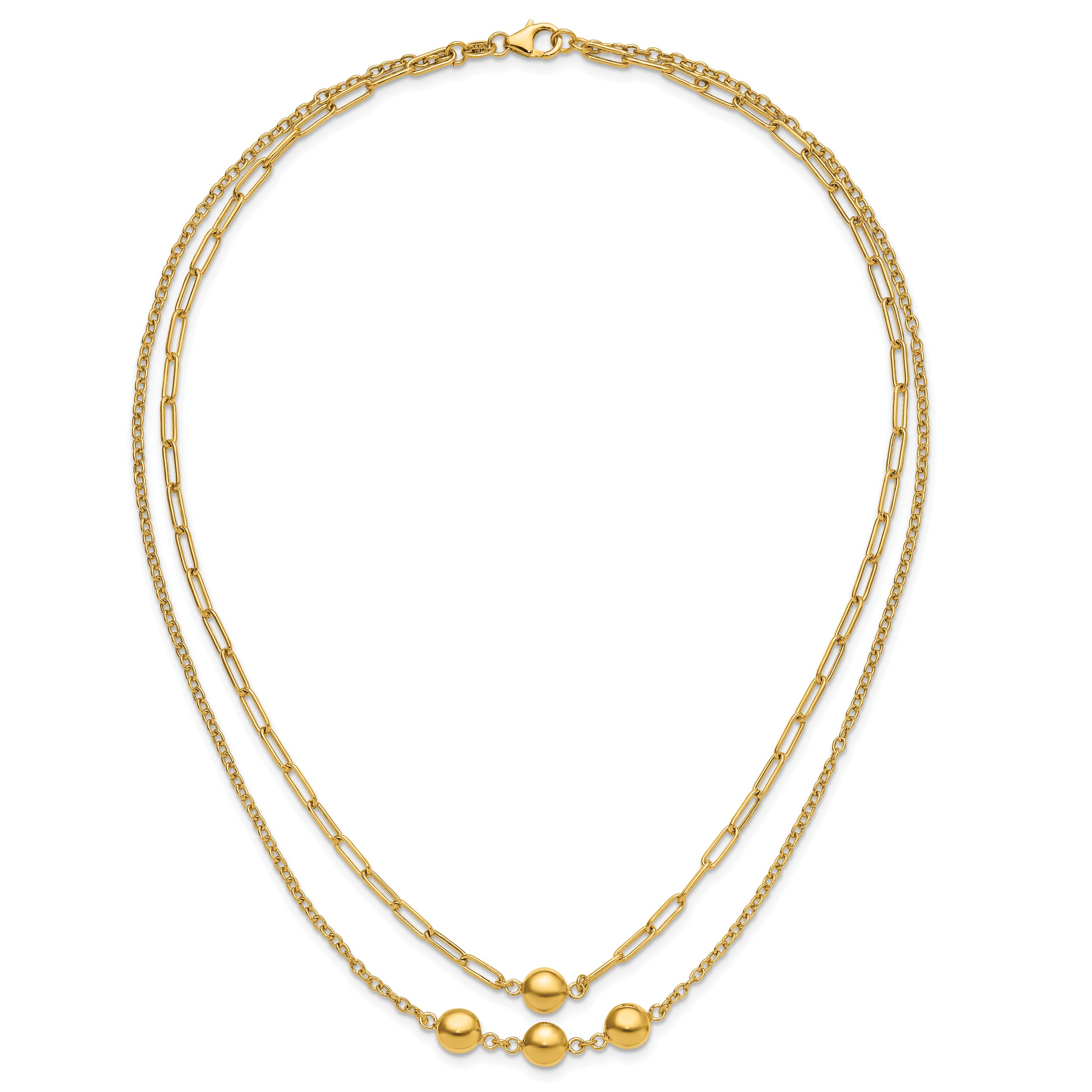 14K Polished Layered Link with Beads Necklace