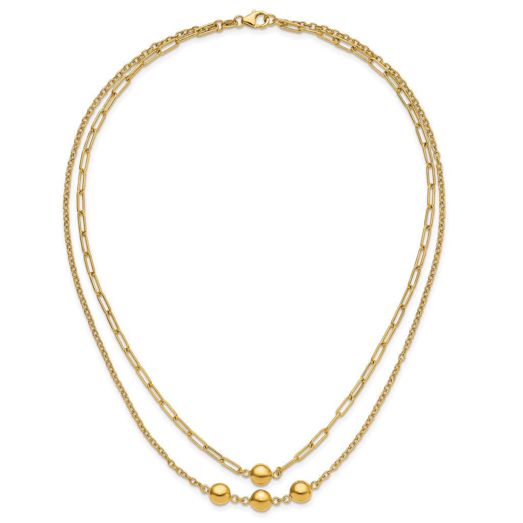 14K Polished Layered Link with Beads Necklace