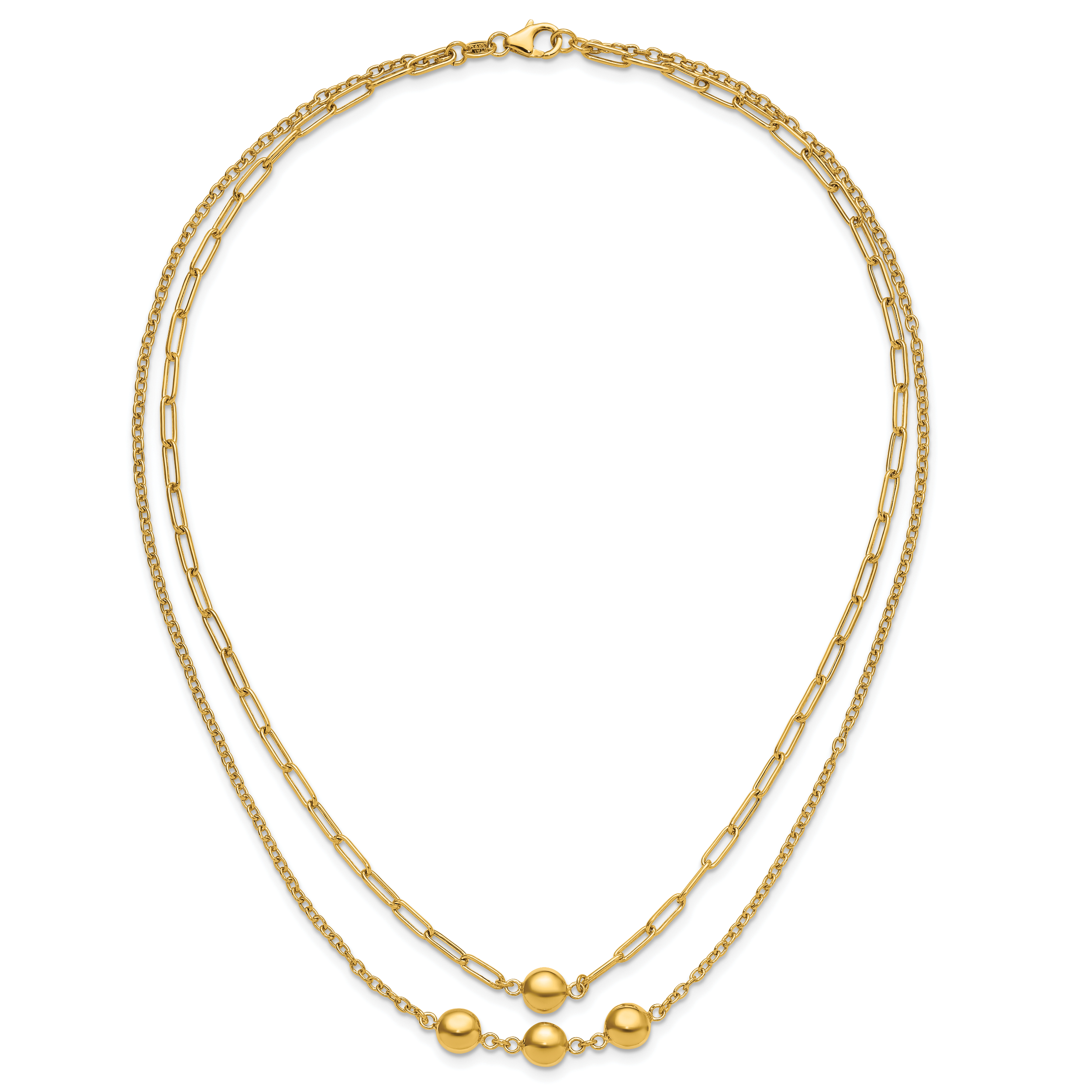 14K Polished Layered Link with Beads Necklace