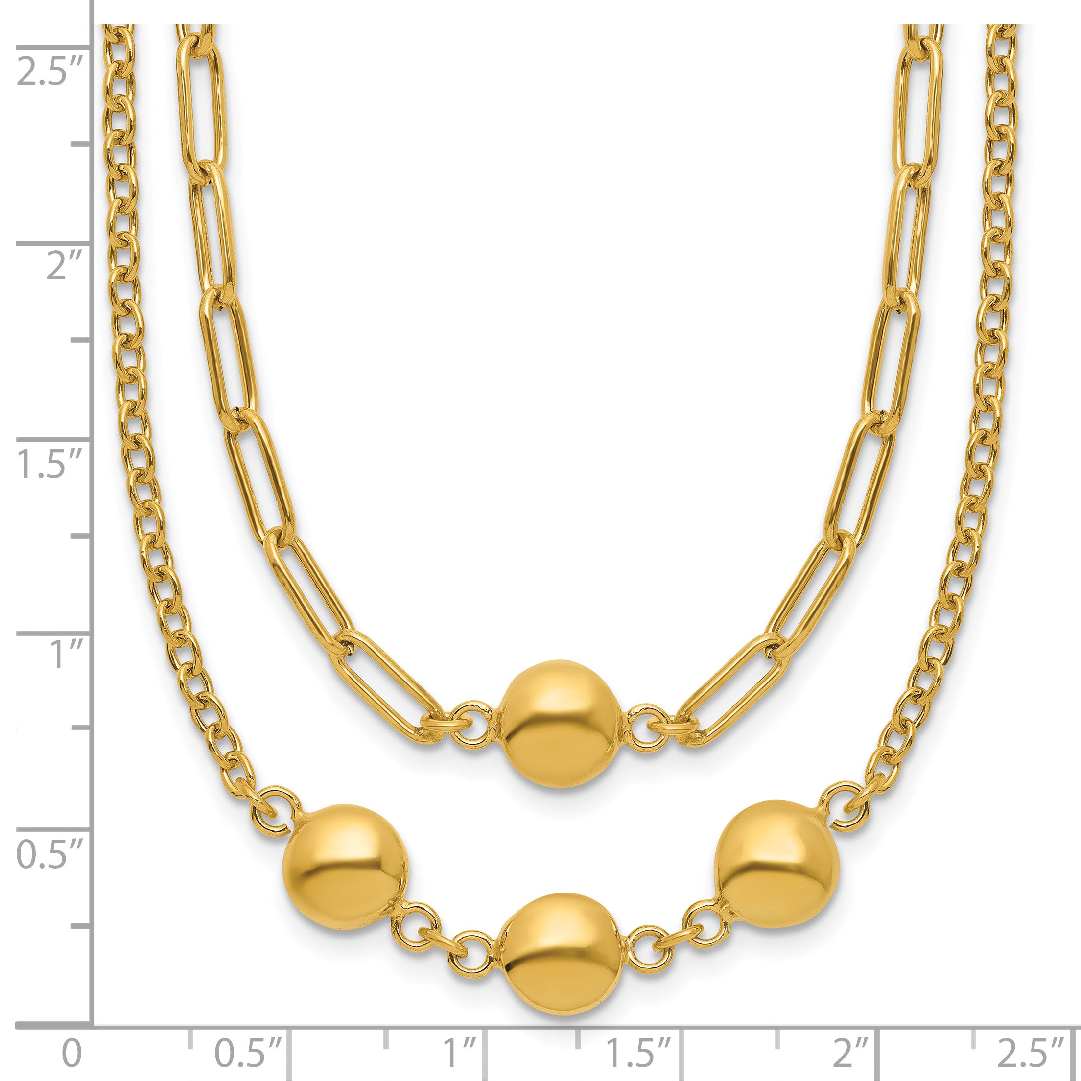 14K Polished Layered Link with Beads Necklace
