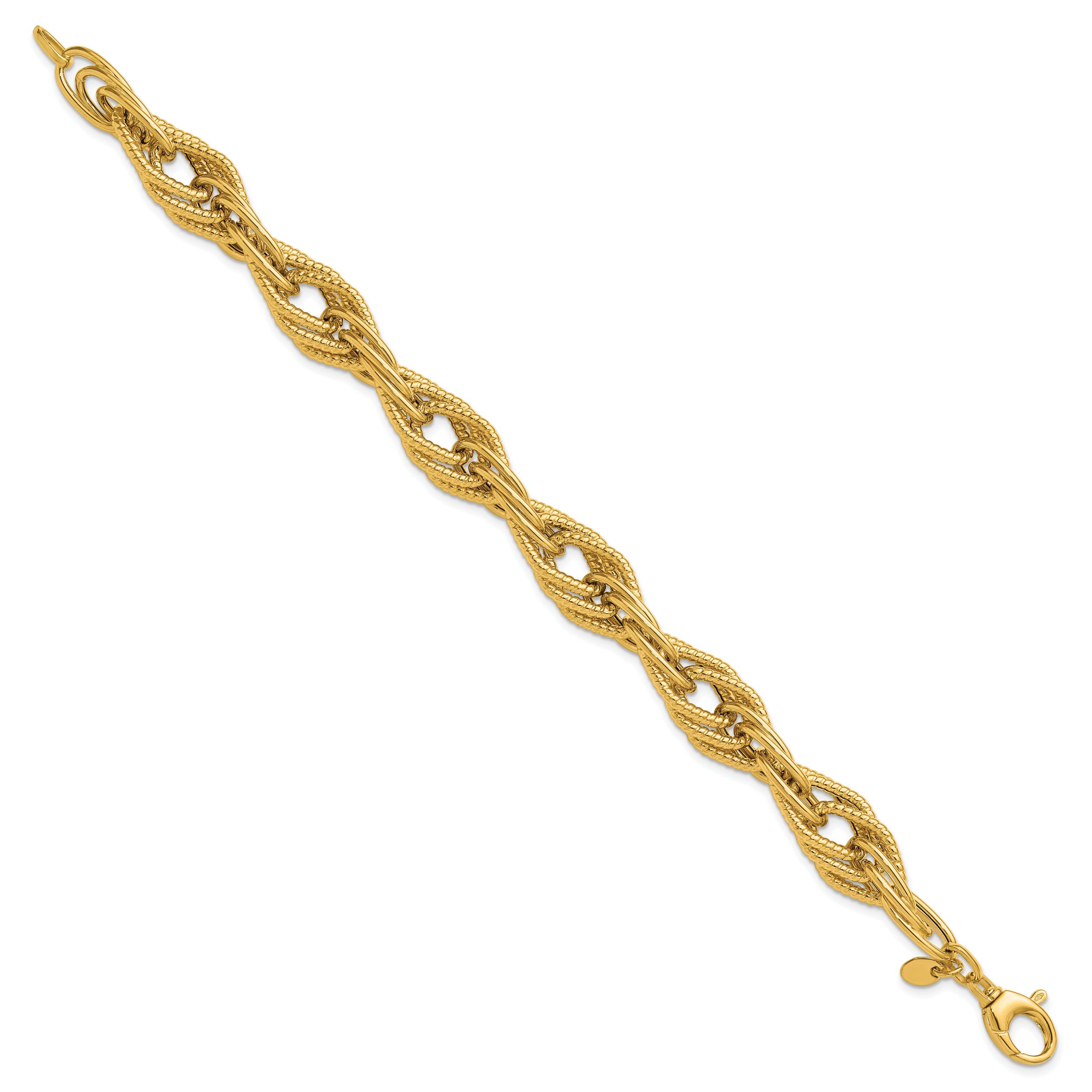 14K Polished and Textured Fancy Triple Link Bracelet