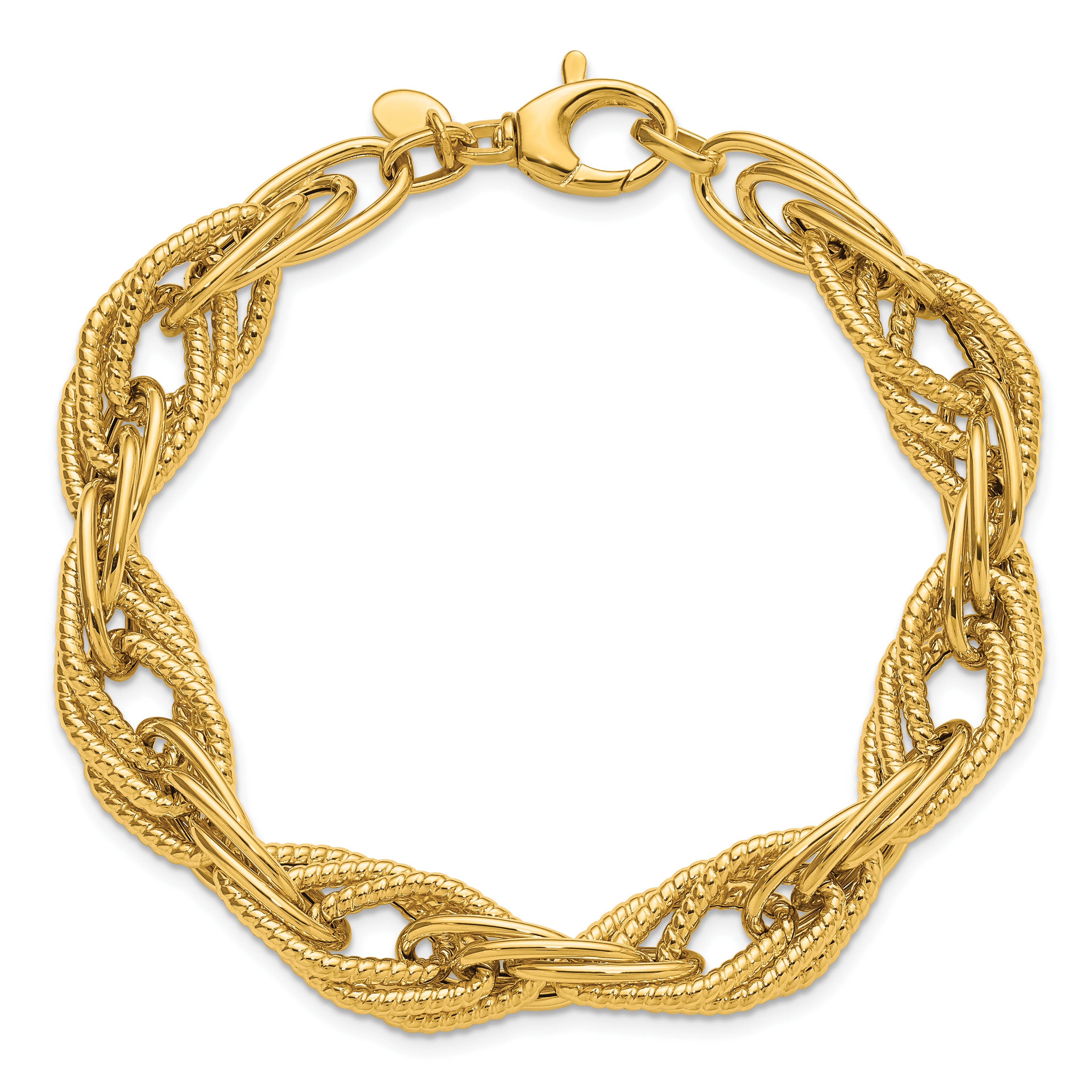 14K Polished and Textured Fancy Triple Link Bracelet