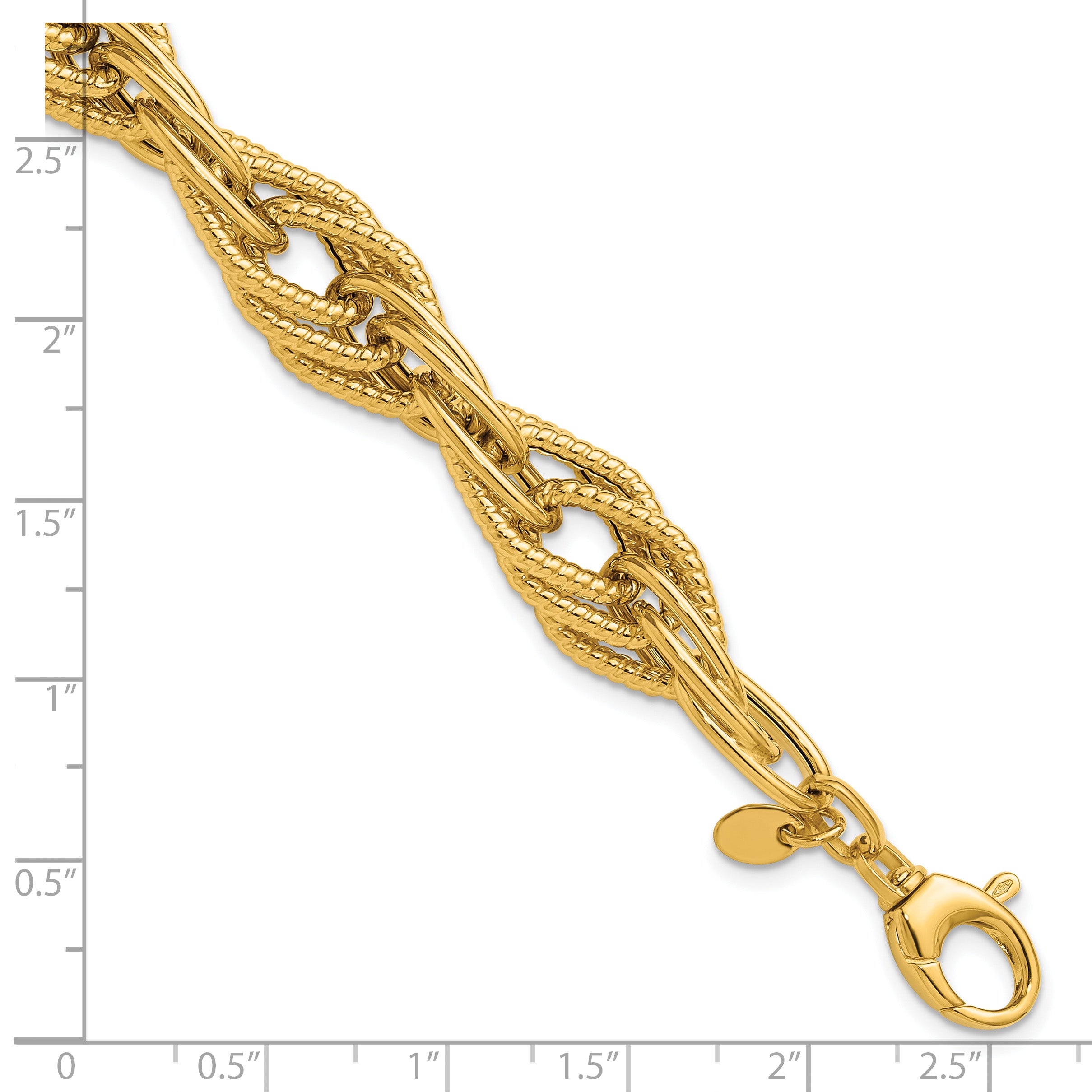 14K Polished and Textured Fancy Triple Link Bracelet