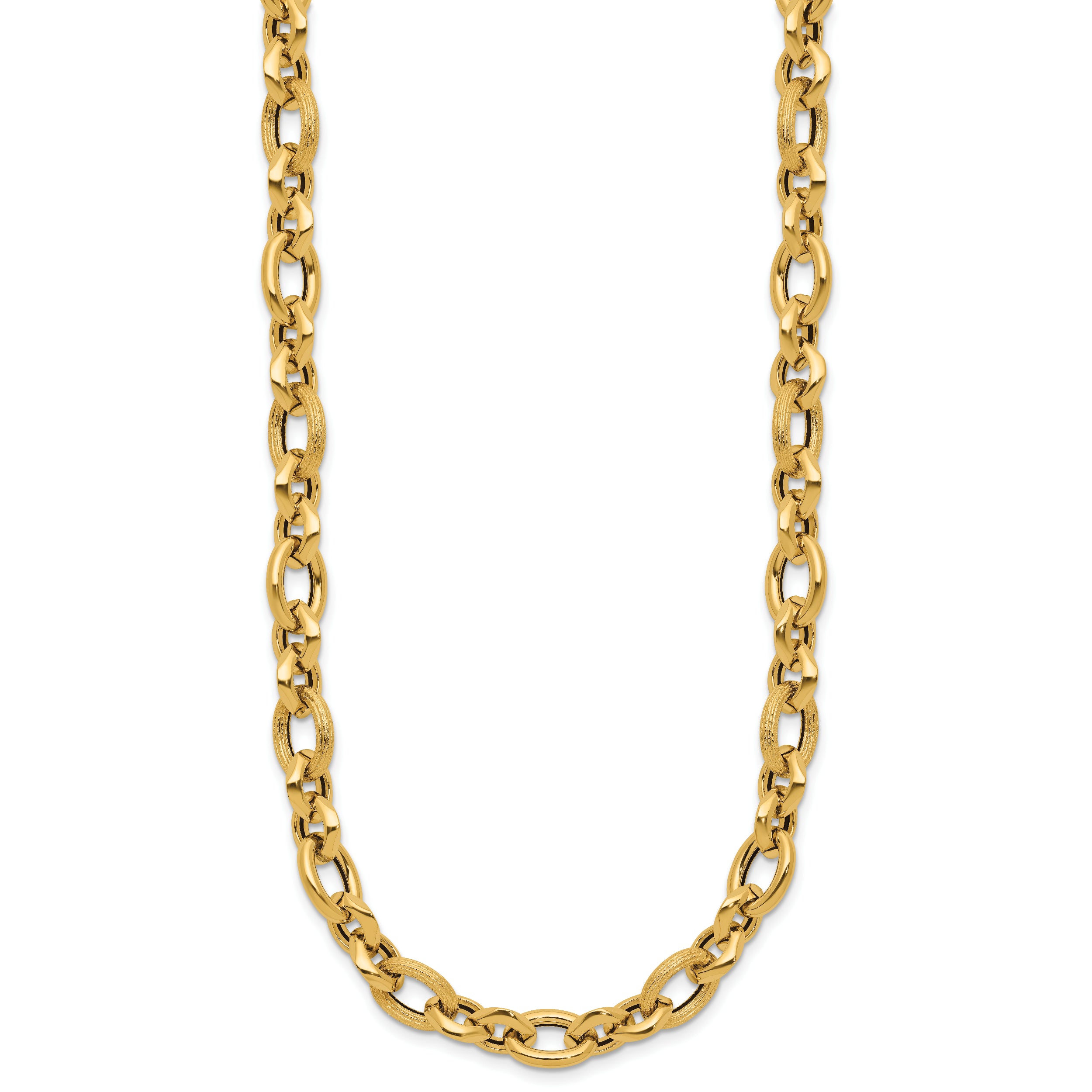 14K Polished and Textured Fancy Link Necklace