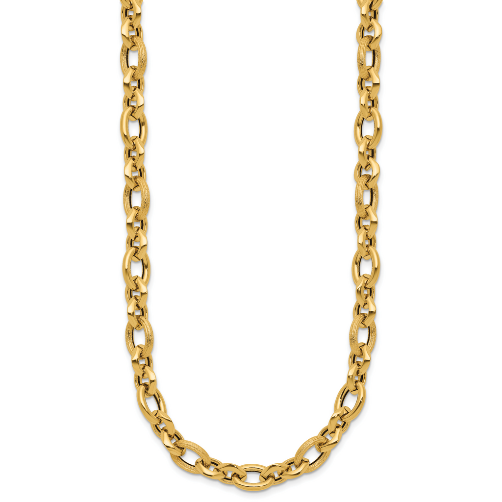 14K Polished and Textured Fancy Link Necklace