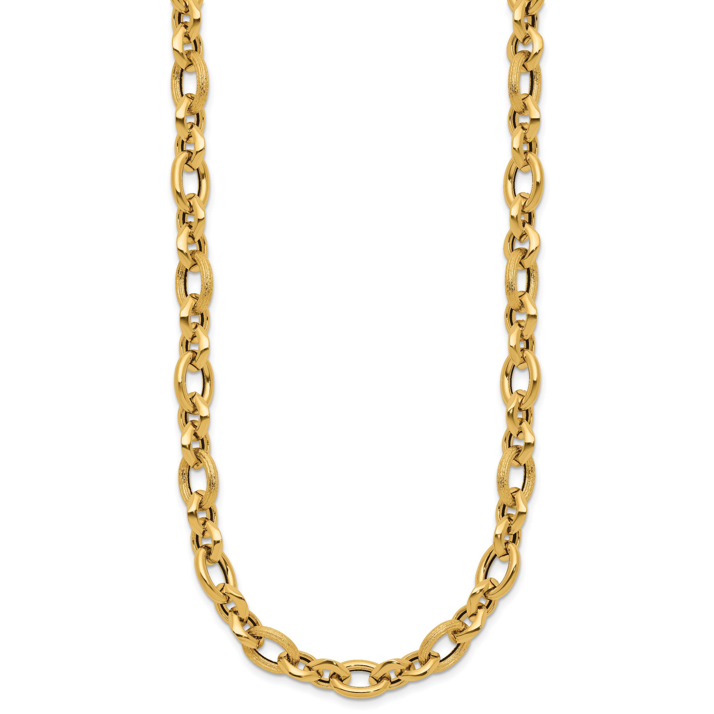 14K Polished and Textured Fancy Link Necklace
