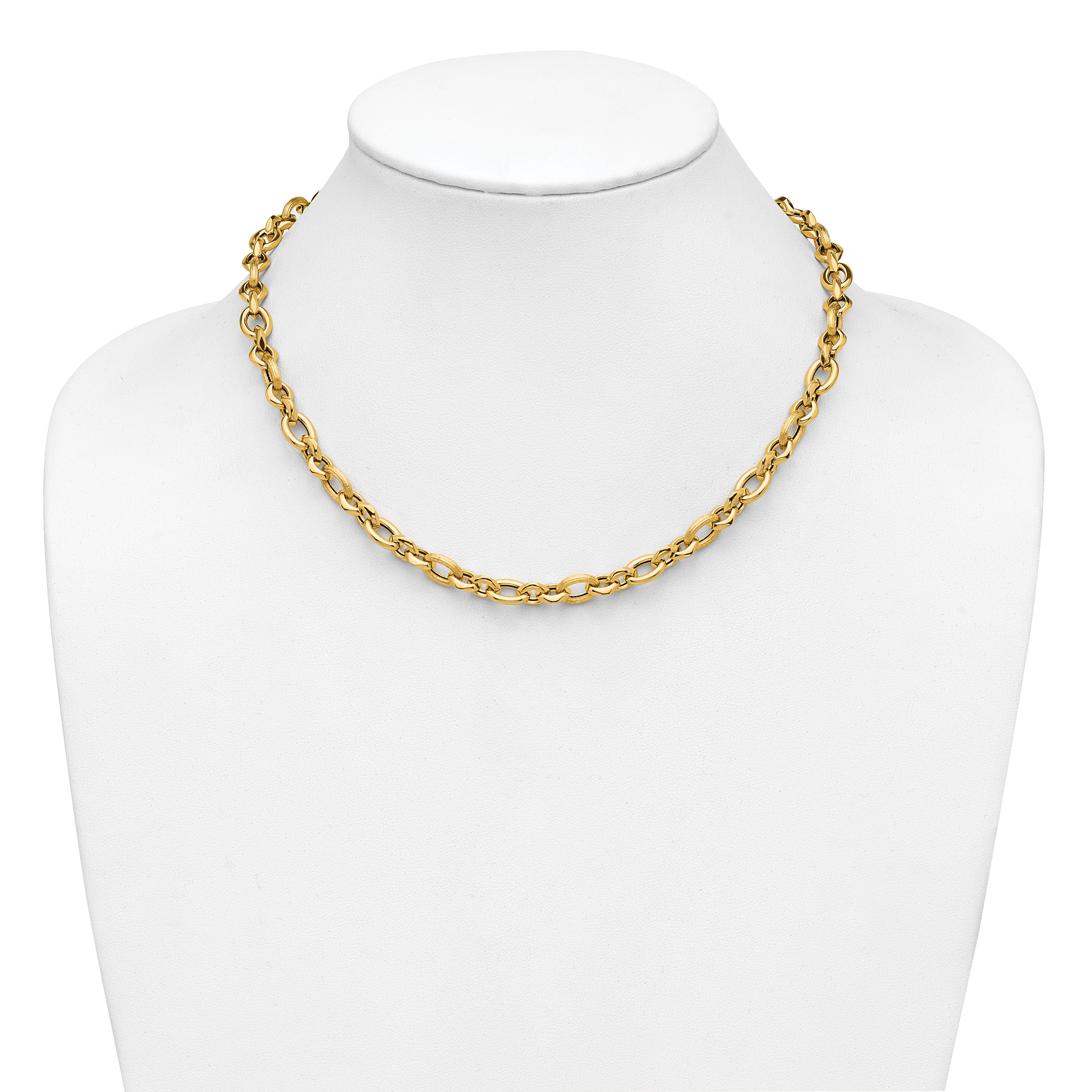 14K Polished and Textured Fancy Link Necklace