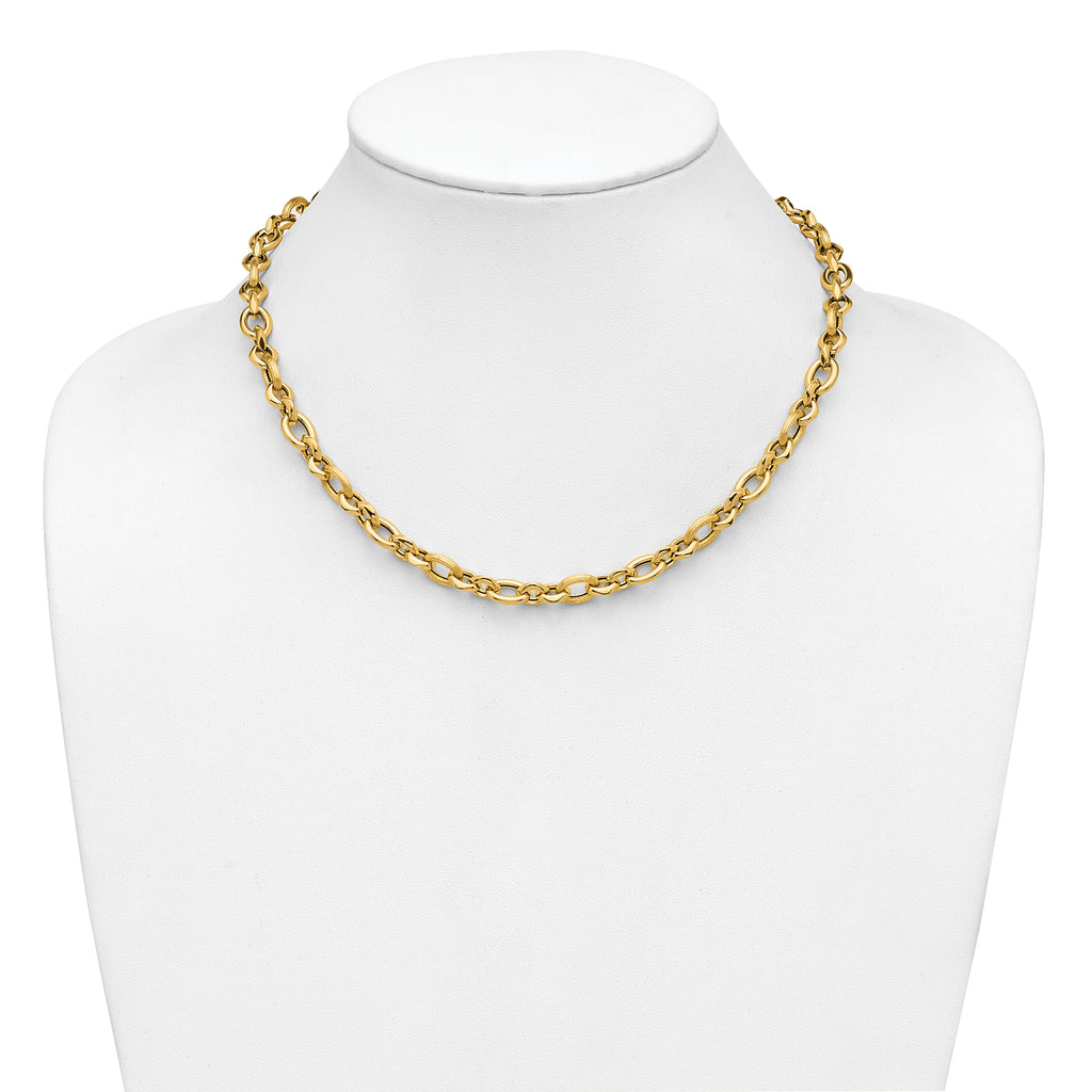 14K Polished and Textured Fancy Link Necklace