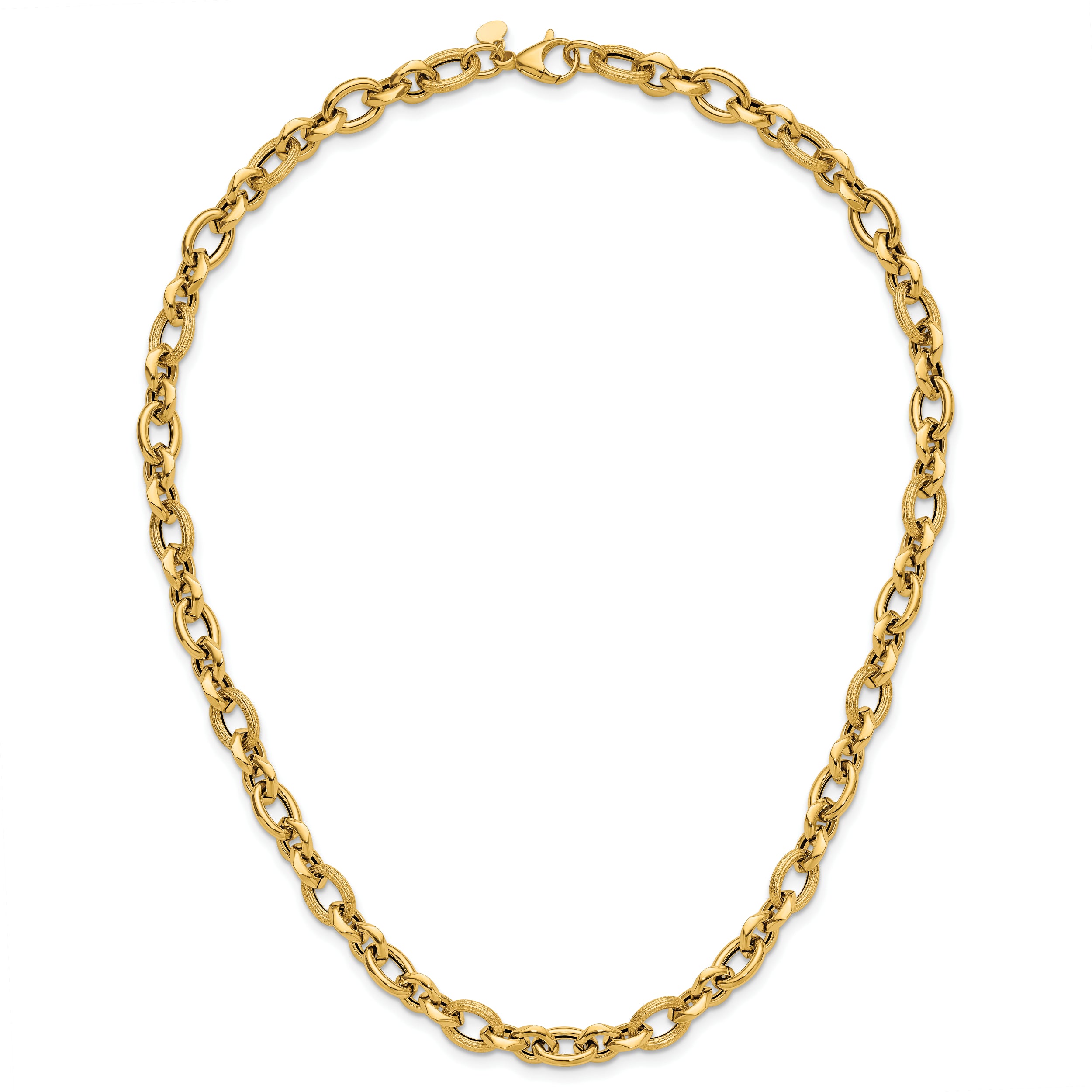 14K Polished and Textured Fancy Link Necklace