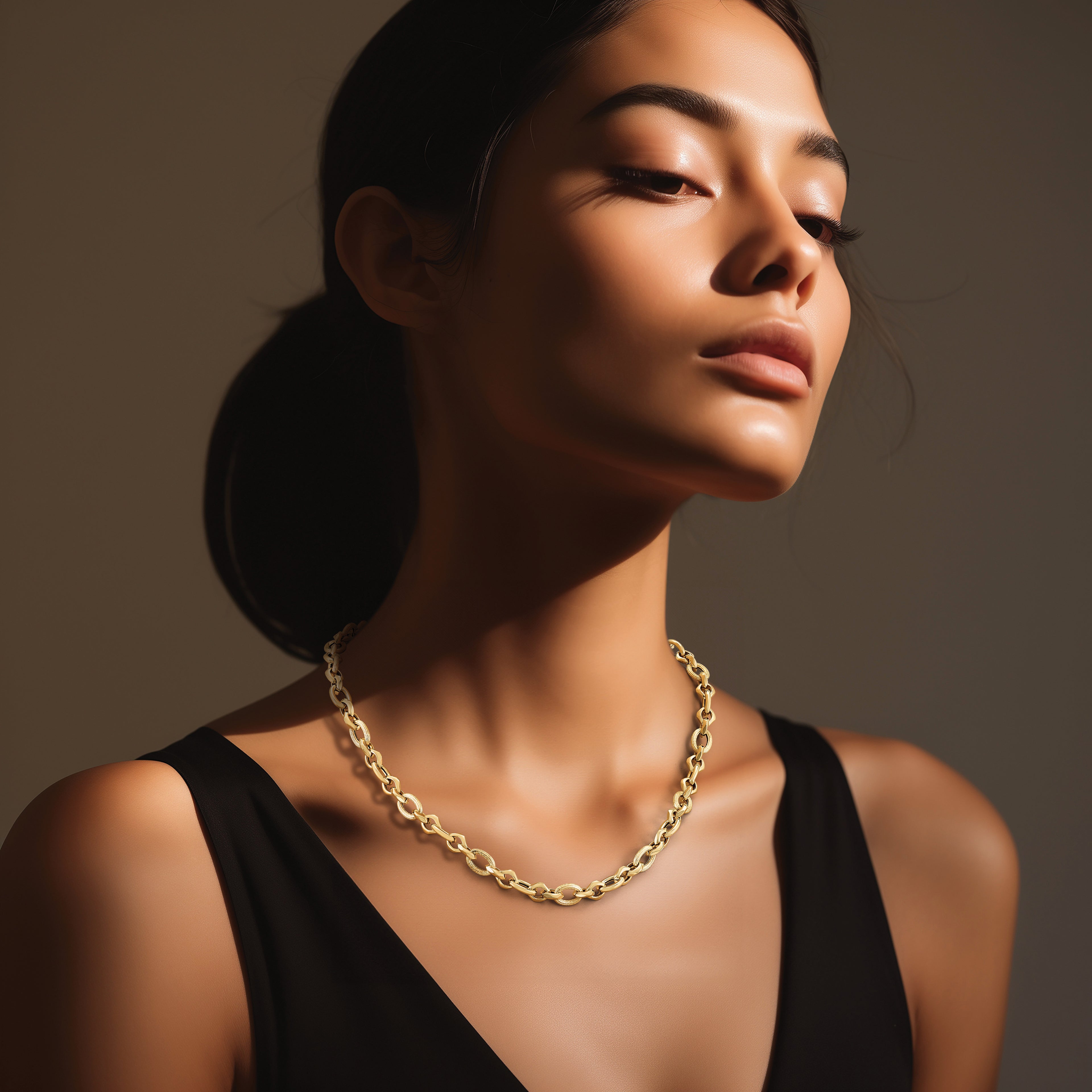 14K Polished and Textured Fancy Link Necklace