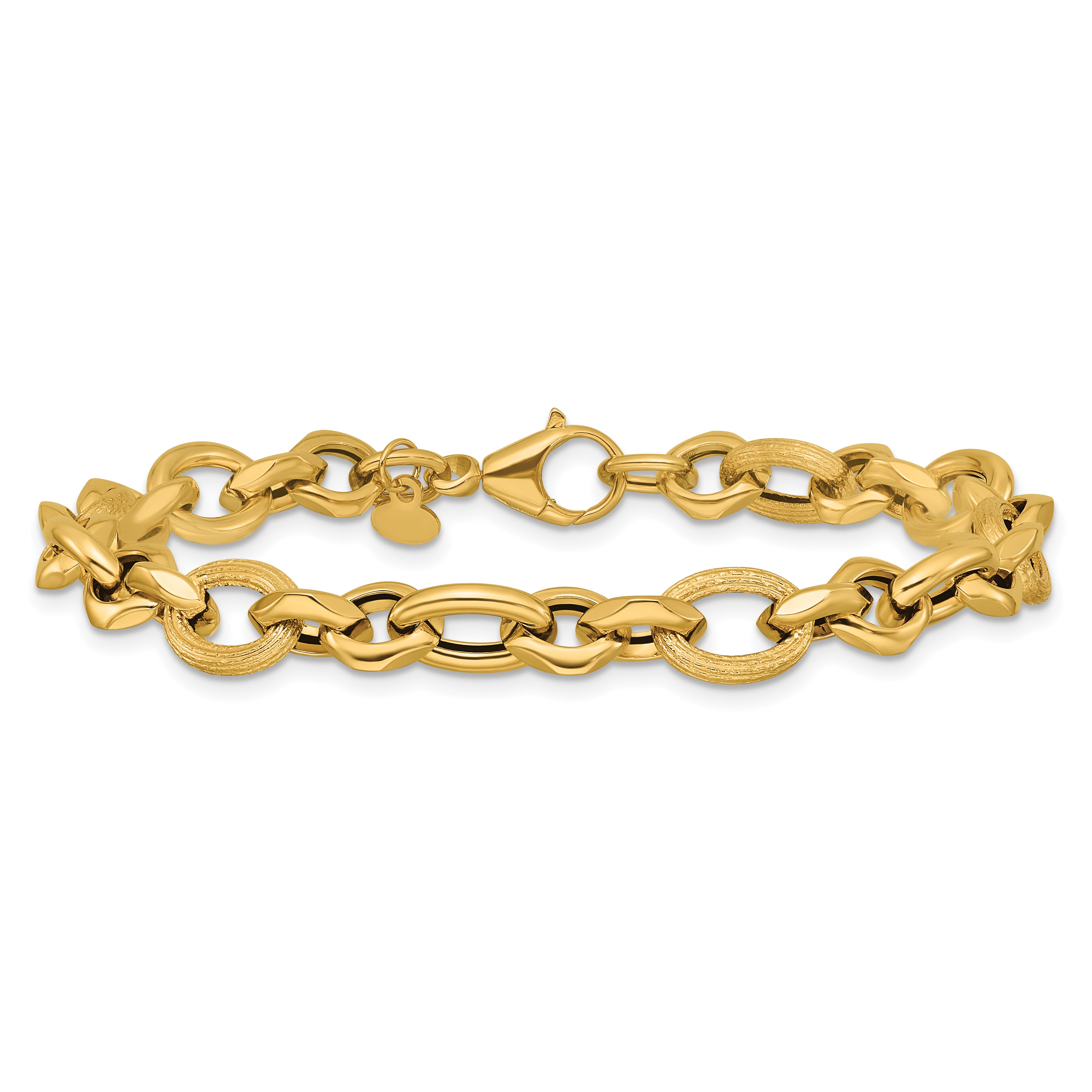 14K Polished and Textured Fancy Link Bracelet