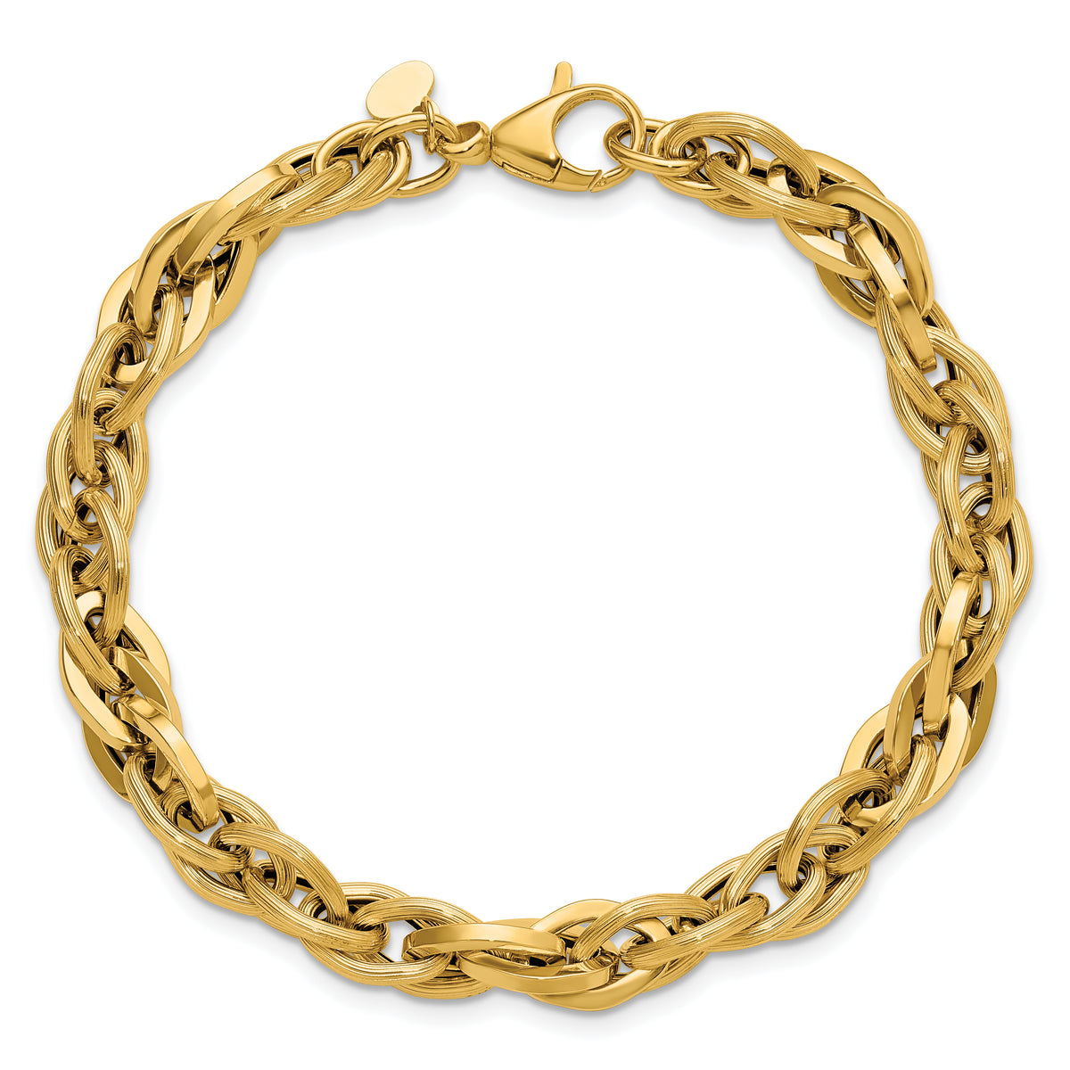 14K Polished and Textured Fancy Twisted Link Bracelet