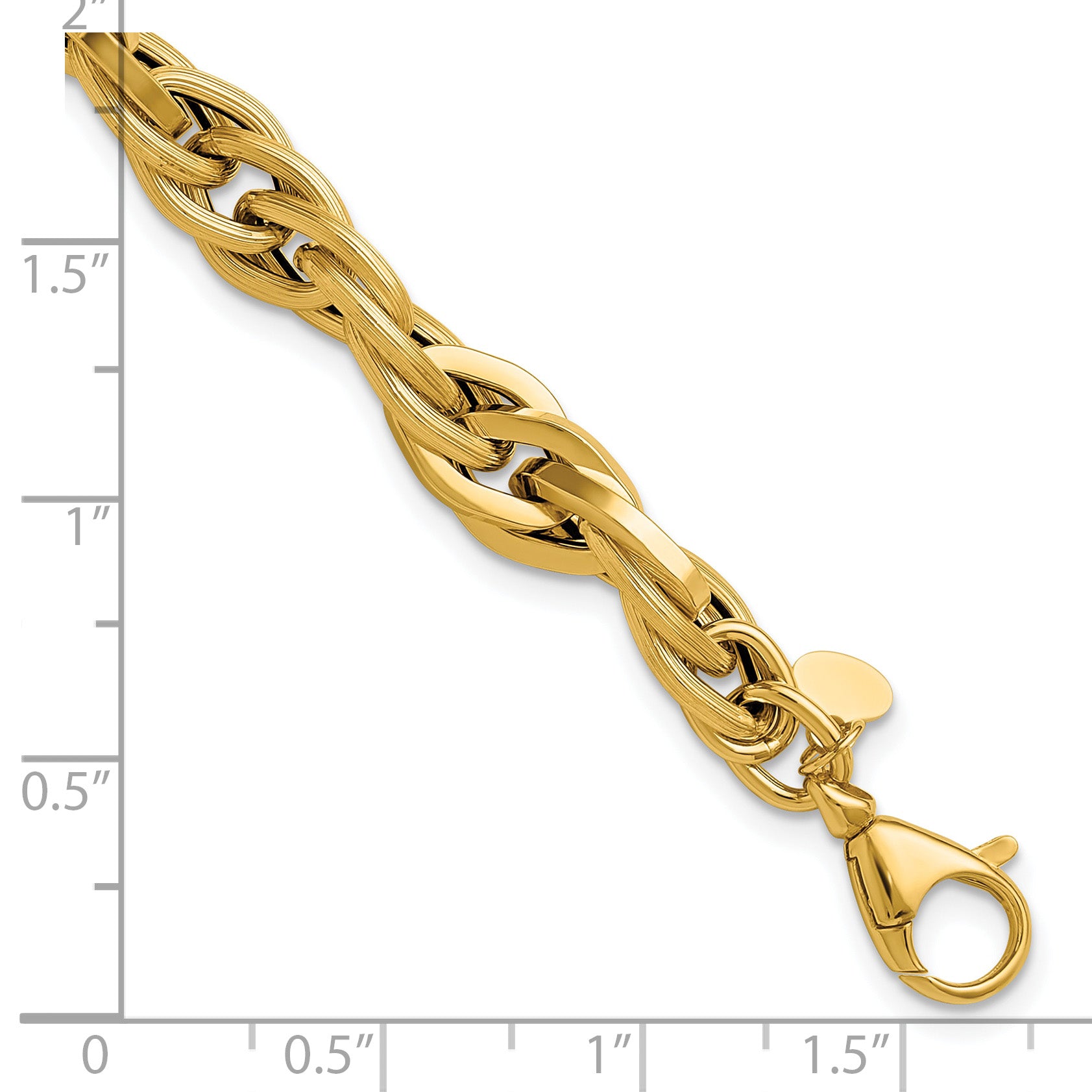 14K Polished and Textured Fancy Twisted Link Bracelet