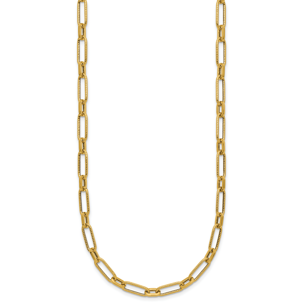14K Polished Textured Fancy Link Necklace