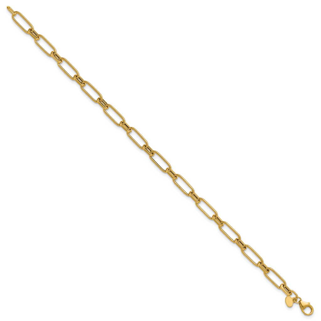 14K Polished Textured Fancy Link Bracelet